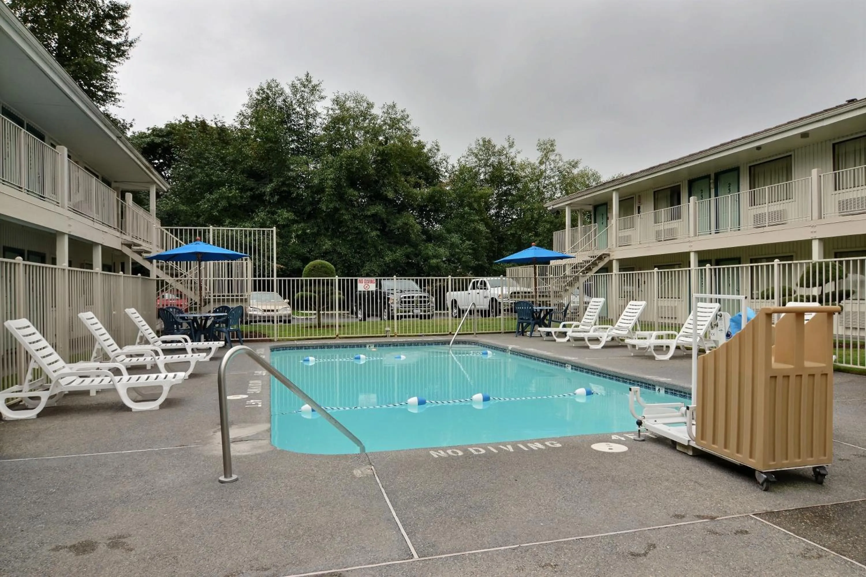 Pool view in Motel 6-Seattle, WA - South