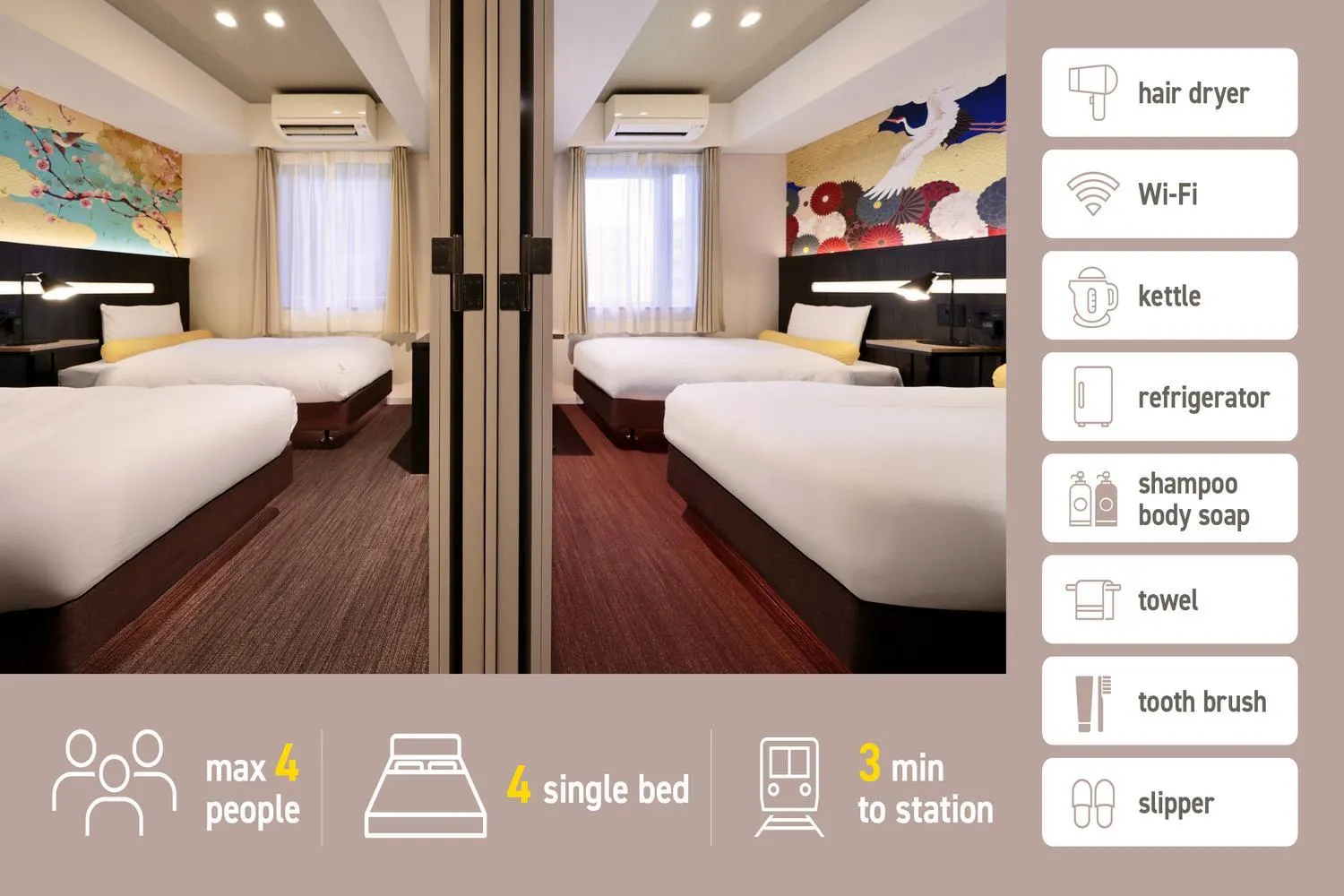 Bed in Kuromon Crystal Hotel