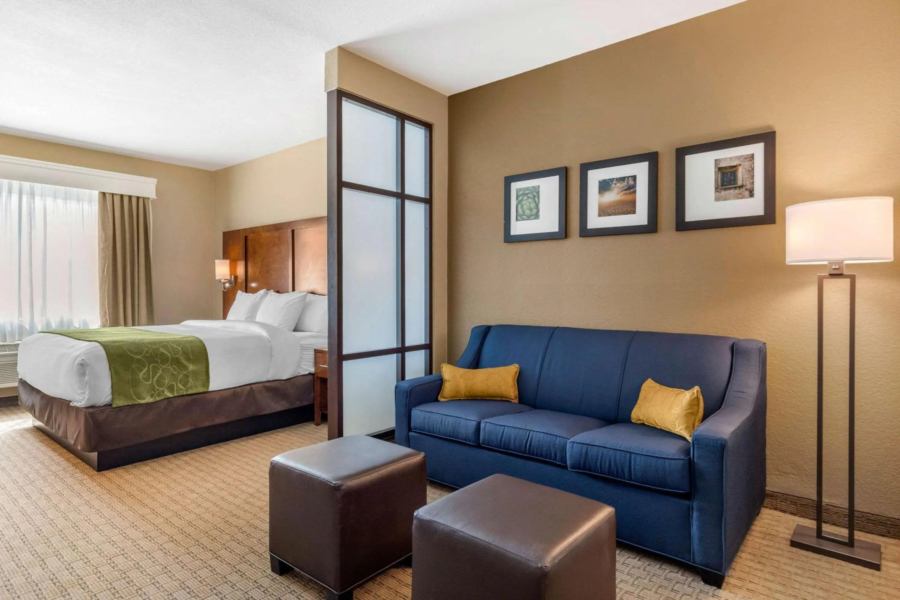 Seating area, Bed in Comfort Suites San Antonio Airport North