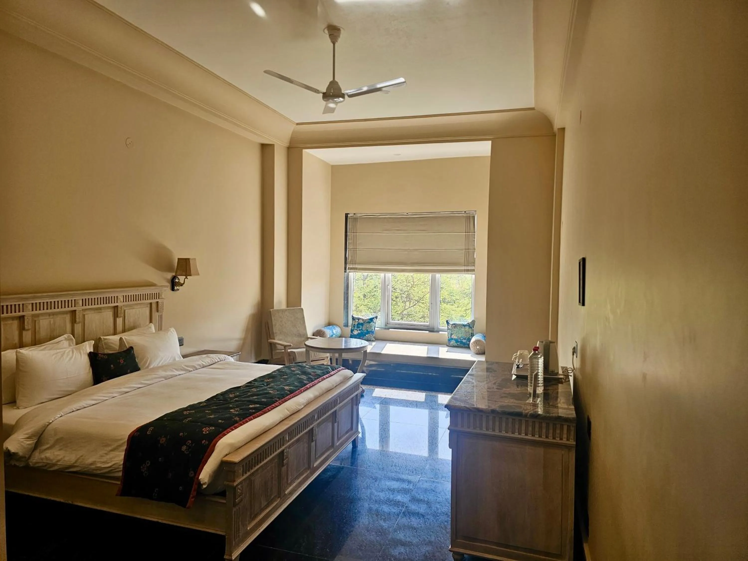 Photo of the whole room, Bed in Umaid Palace - A Lakeside Resort - 25 minutes from Mehandipur Balaji - 20 minutes from Chand Baori Stepwell Abhaneri & 40 minutes from Bhangarh Fort