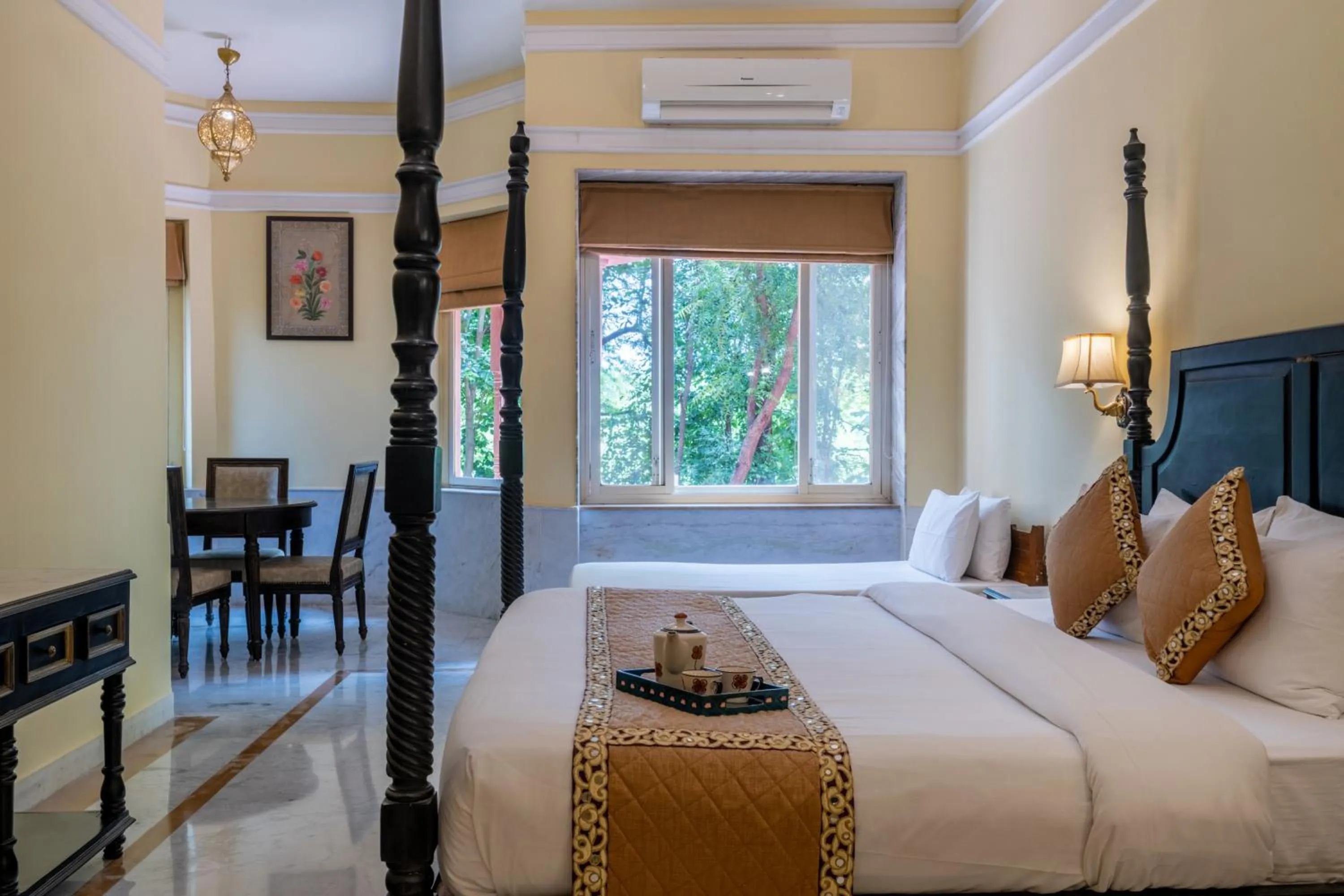 Bed in Umaid Palace - A Lakeside Resort - 25 minutes from Mehandipur Balaji - 20 minutes from Chand Baori Stepwell Abhaneri & 40 minutes from Bhangarh Fort