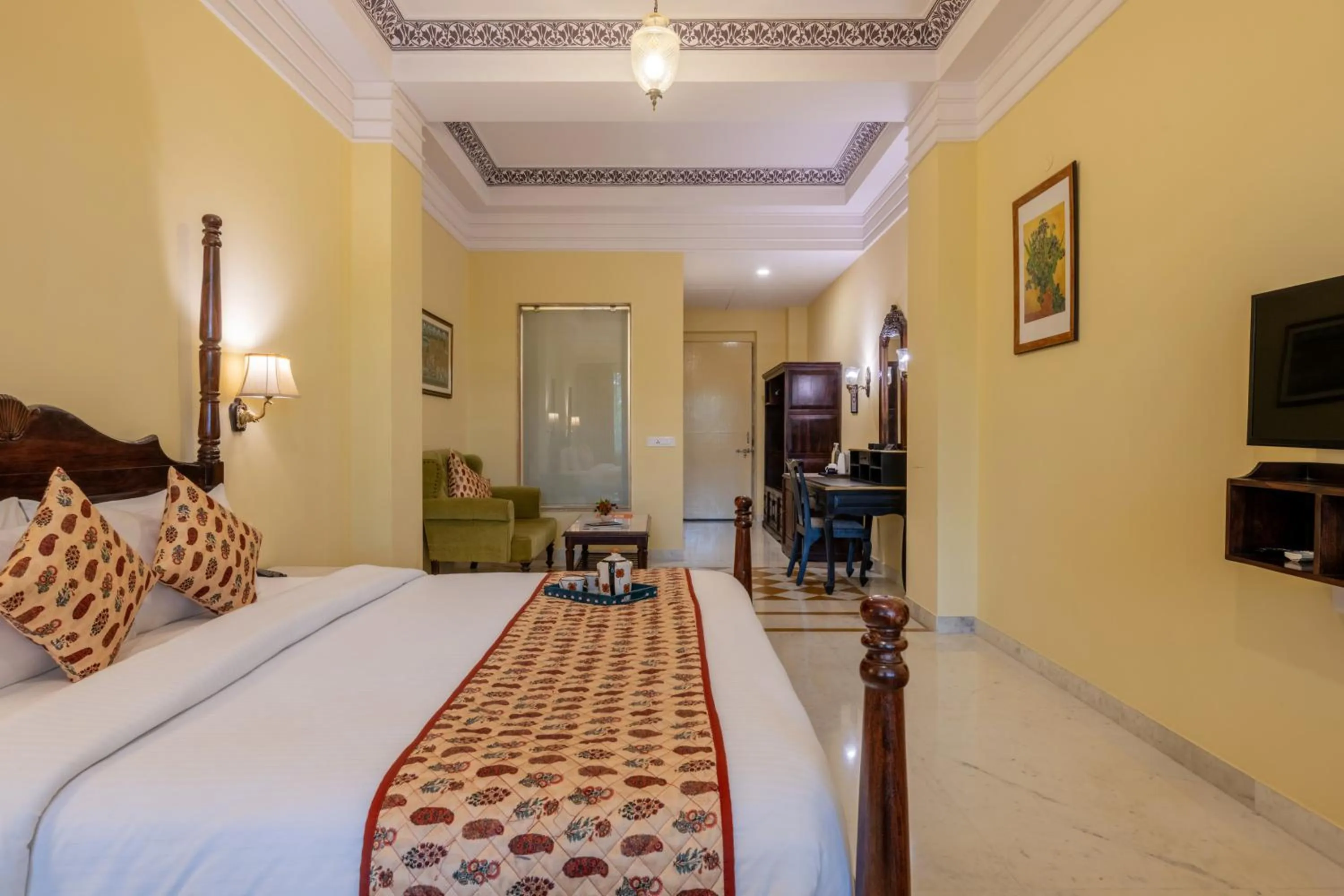 Bed in Umaid Palace - A Lakeside Resort - 25 minutes from Mehandipur Balaji - 20 minutes from Chand Baori Stepwell Abhaneri & 40 minutes from Bhangarh Fort