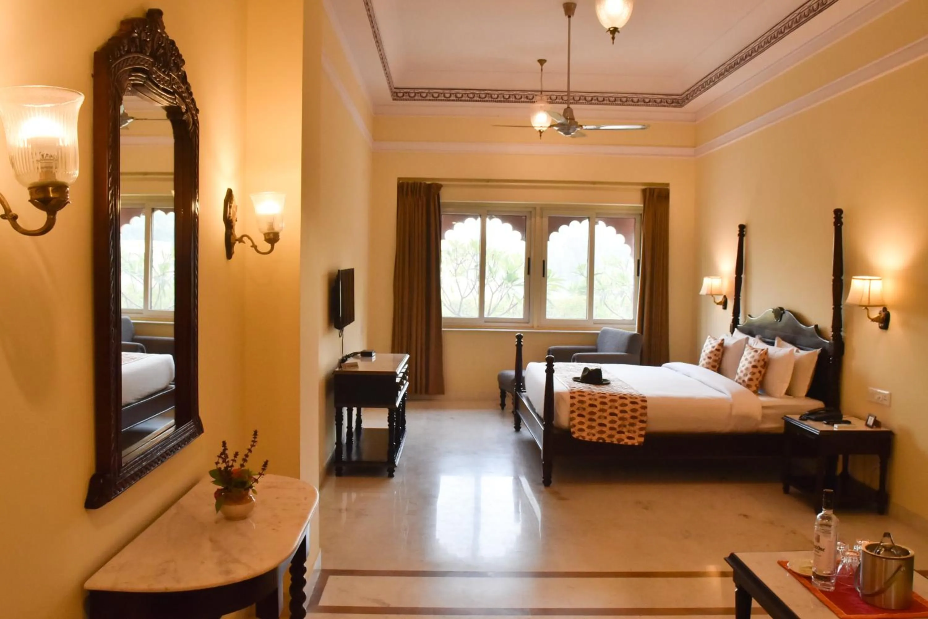 Bed in Umaid Palace - A Lakeside Resort - 25 minutes from Mehandipur Balaji - 20 minutes from Chand Baori Stepwell Abhaneri & 40 minutes from Bhangarh Fort
