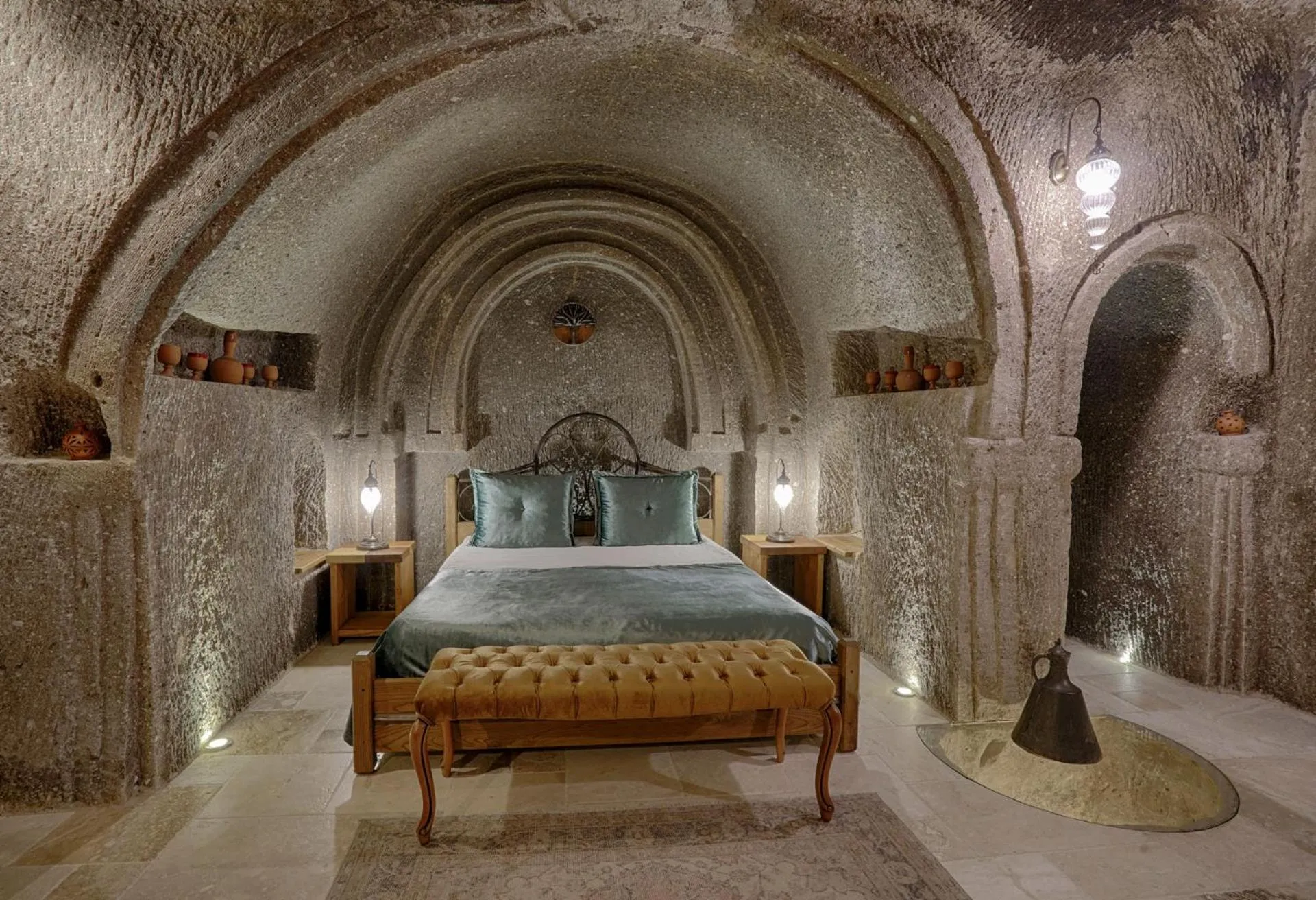 Bed in Hera Cave Suites