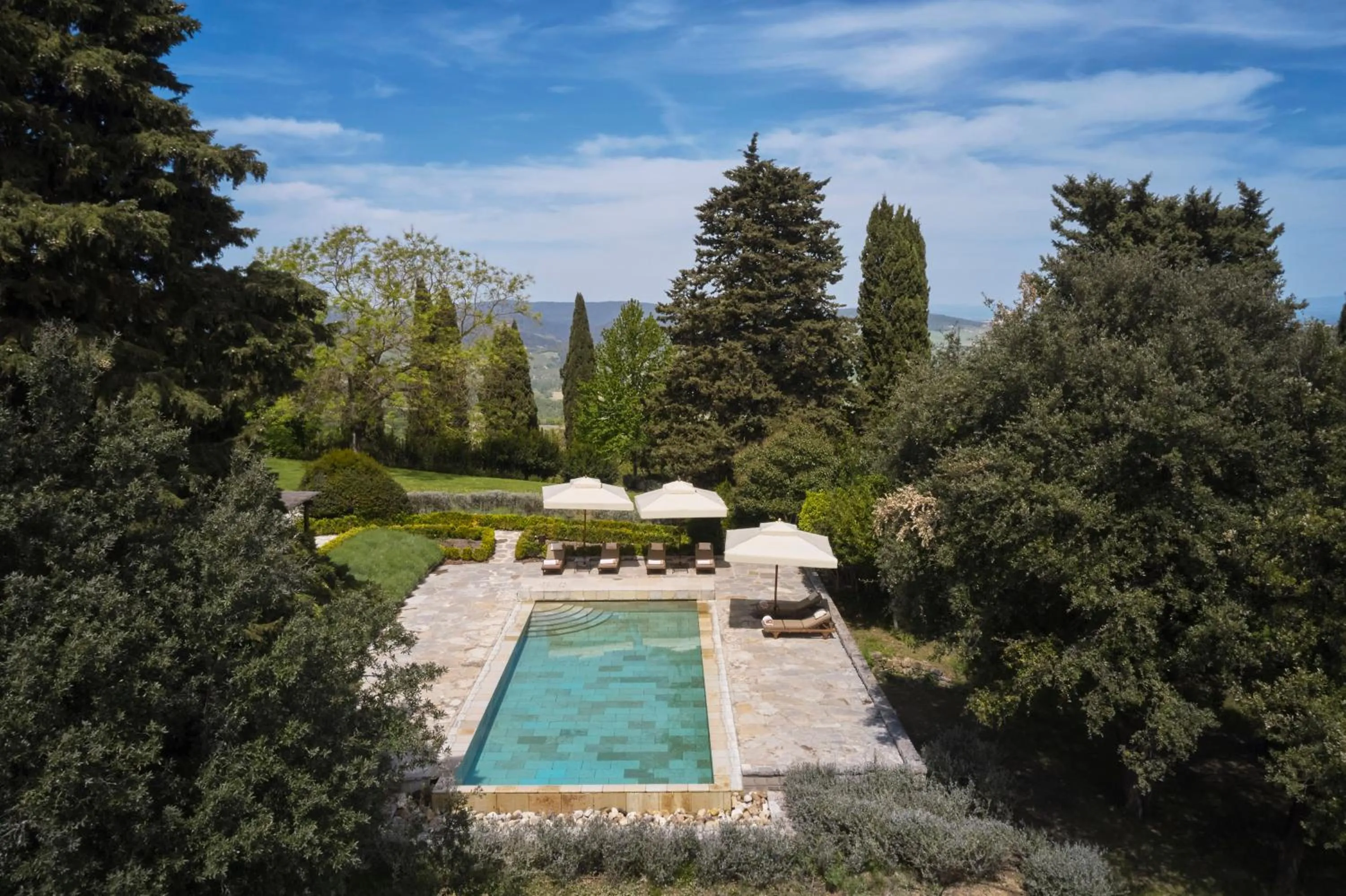 Pool view in Castiglion del Bosco, A Rosewood Hotel