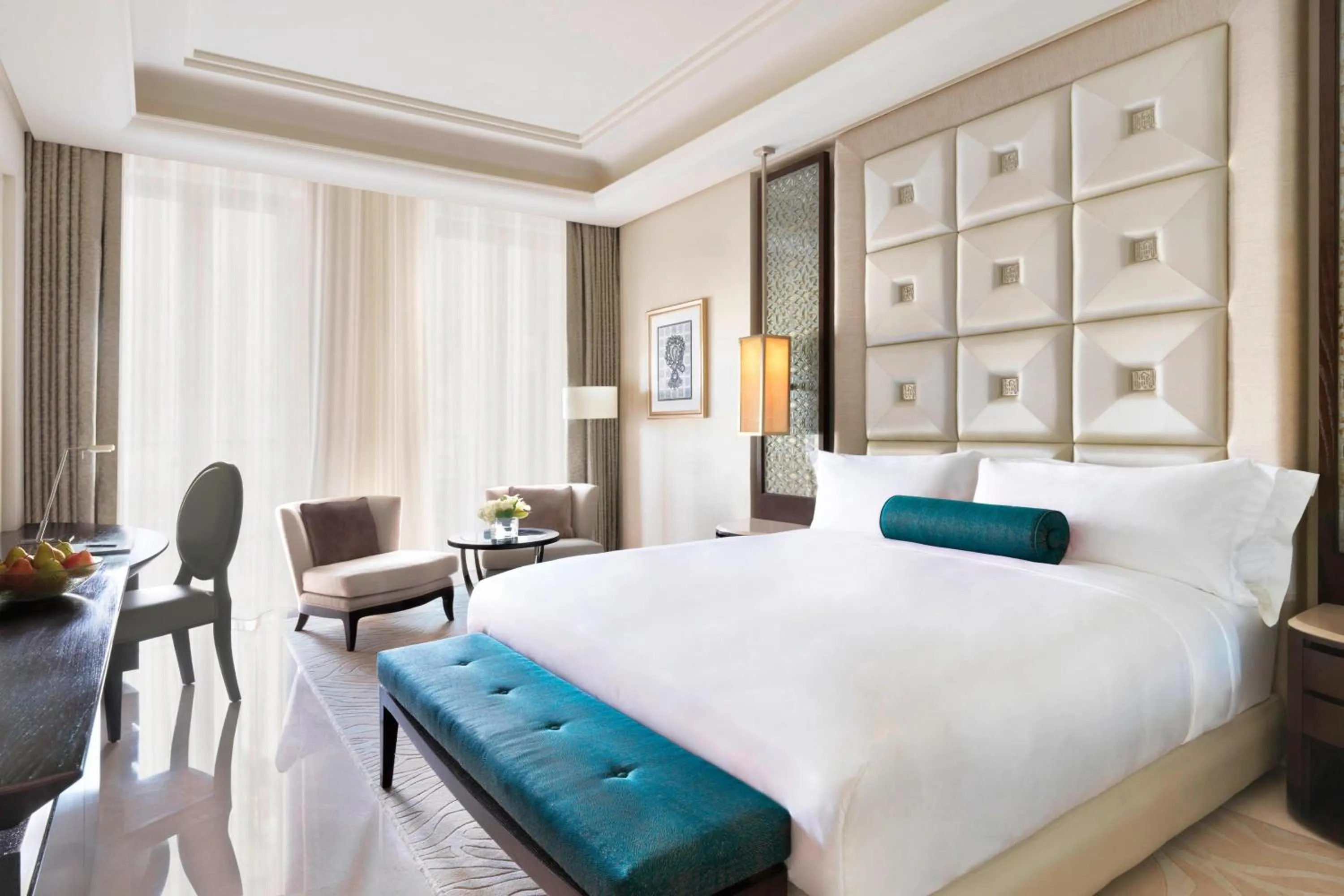 Swimming pool, Bed in Al Bustan Palace, a Ritz-Carlton Hotel