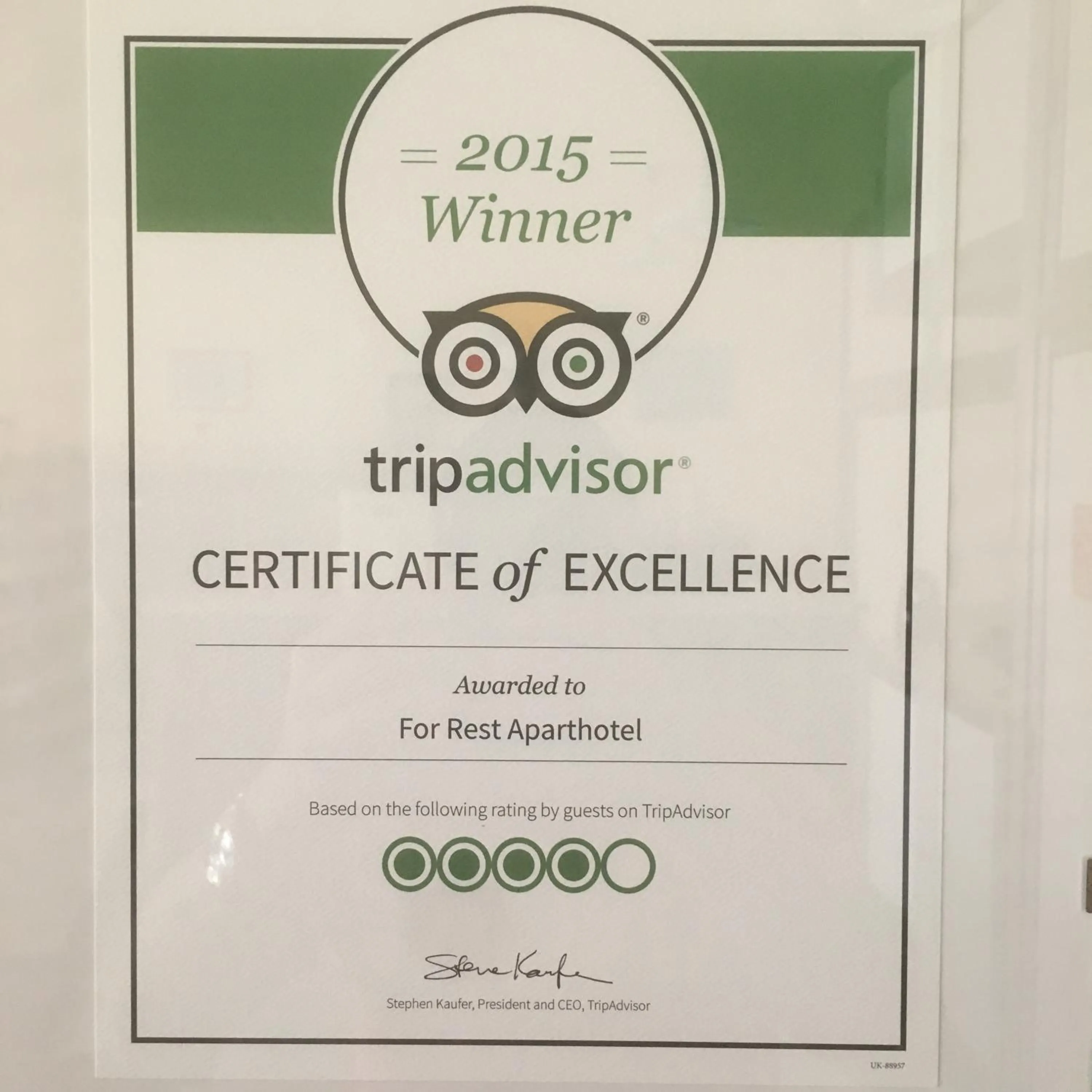 Certificate/Award in For Rest Aparthotel