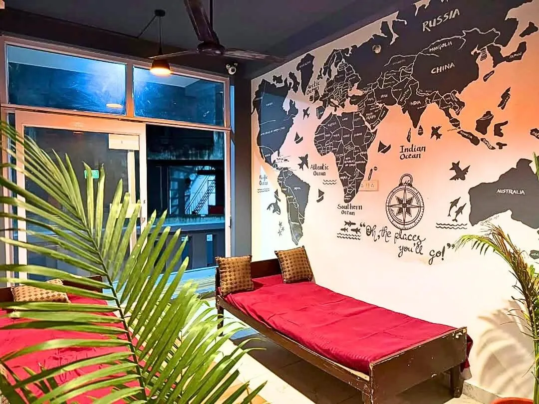 Living room in Skyard Hostel Rishikesh Laxman Jhula