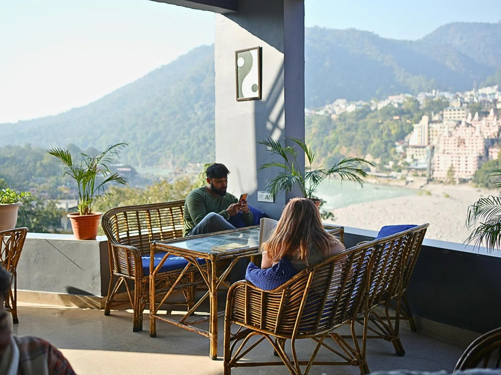 Patio in Skyard Hostel Rishikesh Laxman Jhula