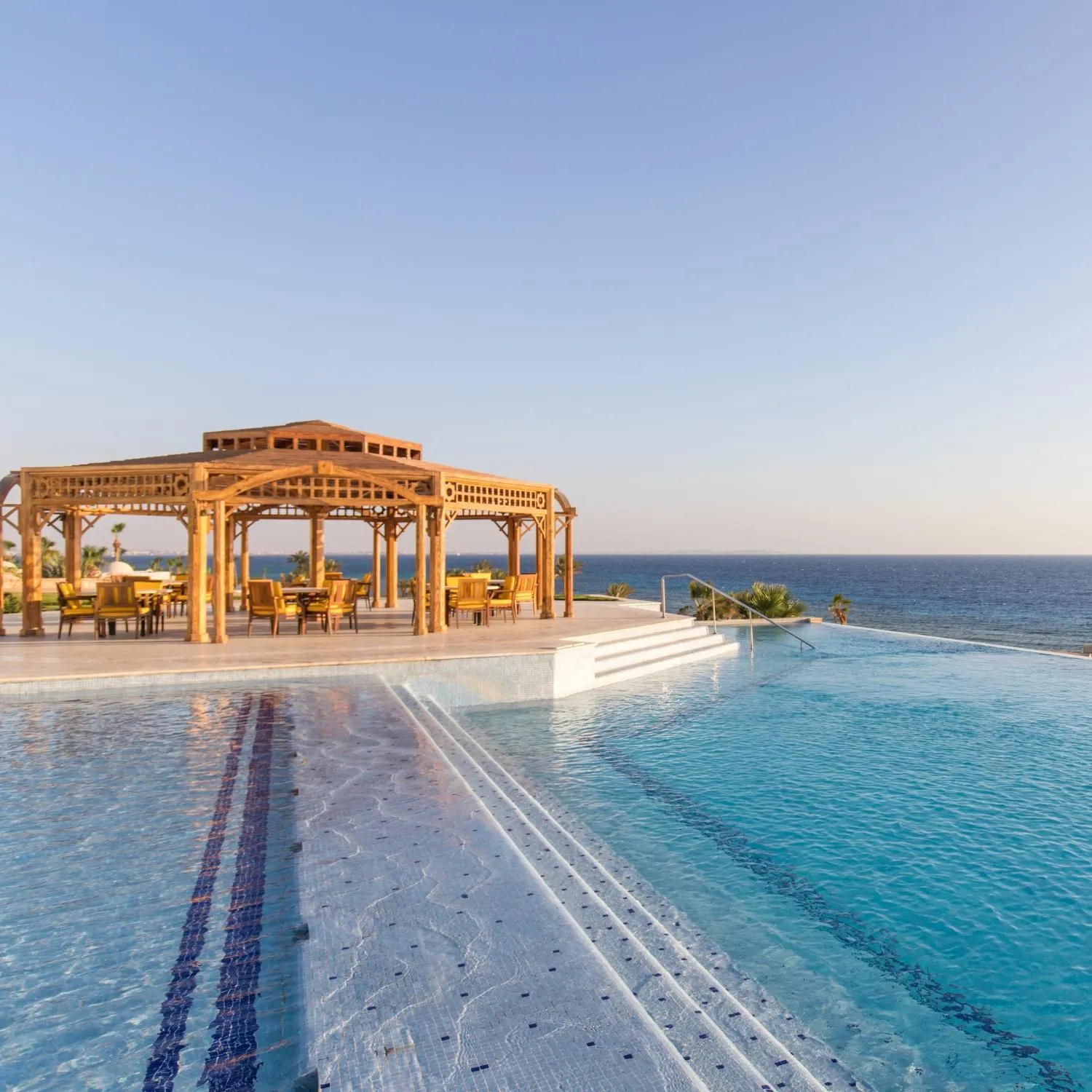 Pool view in The Oberoi Beach Resort, Sahl Hasheesh