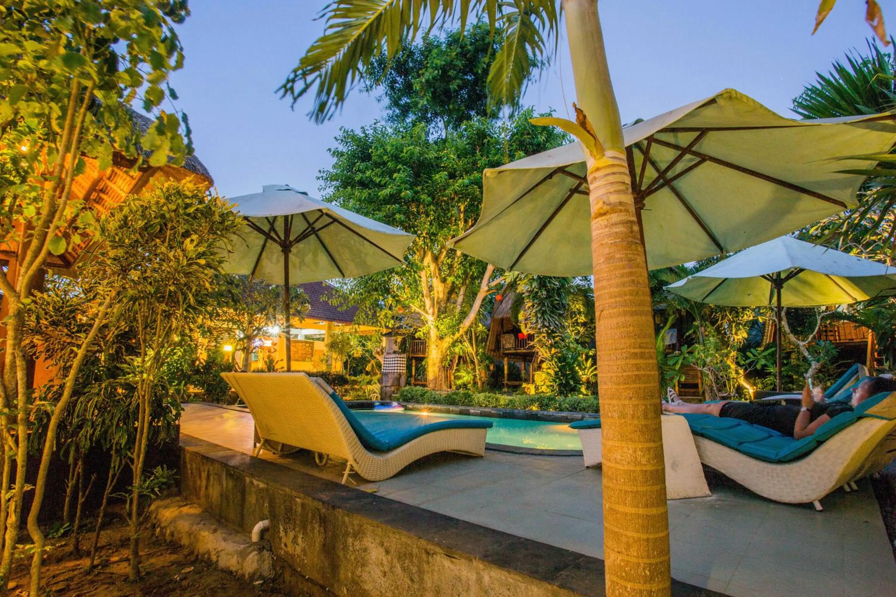 Pool view in Lotus Garden Huts