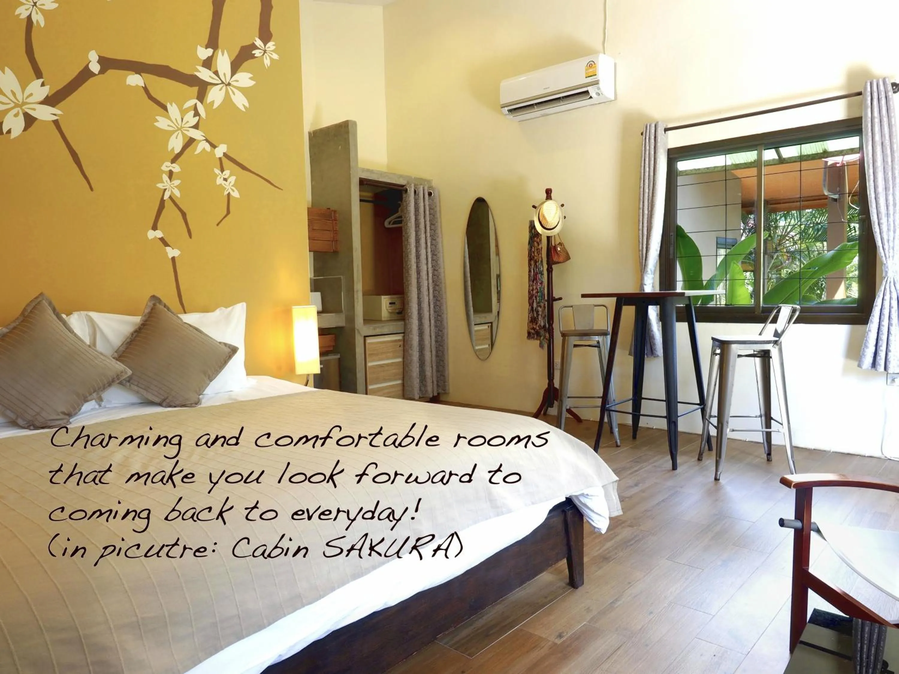 Seating area, Bed in Escape-Cabins