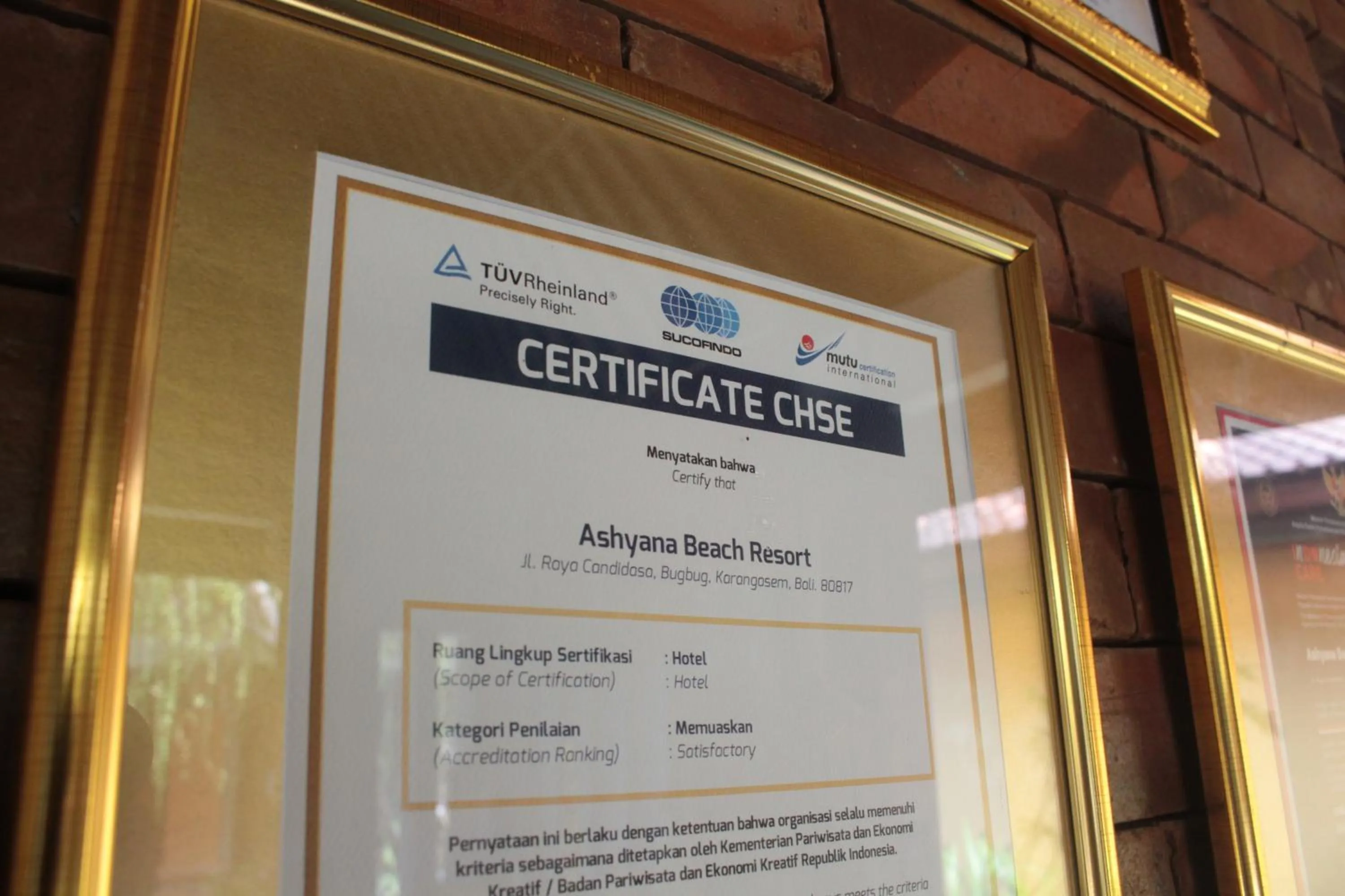 Certificate/Award in Ashyana Candidasa Beach Resort