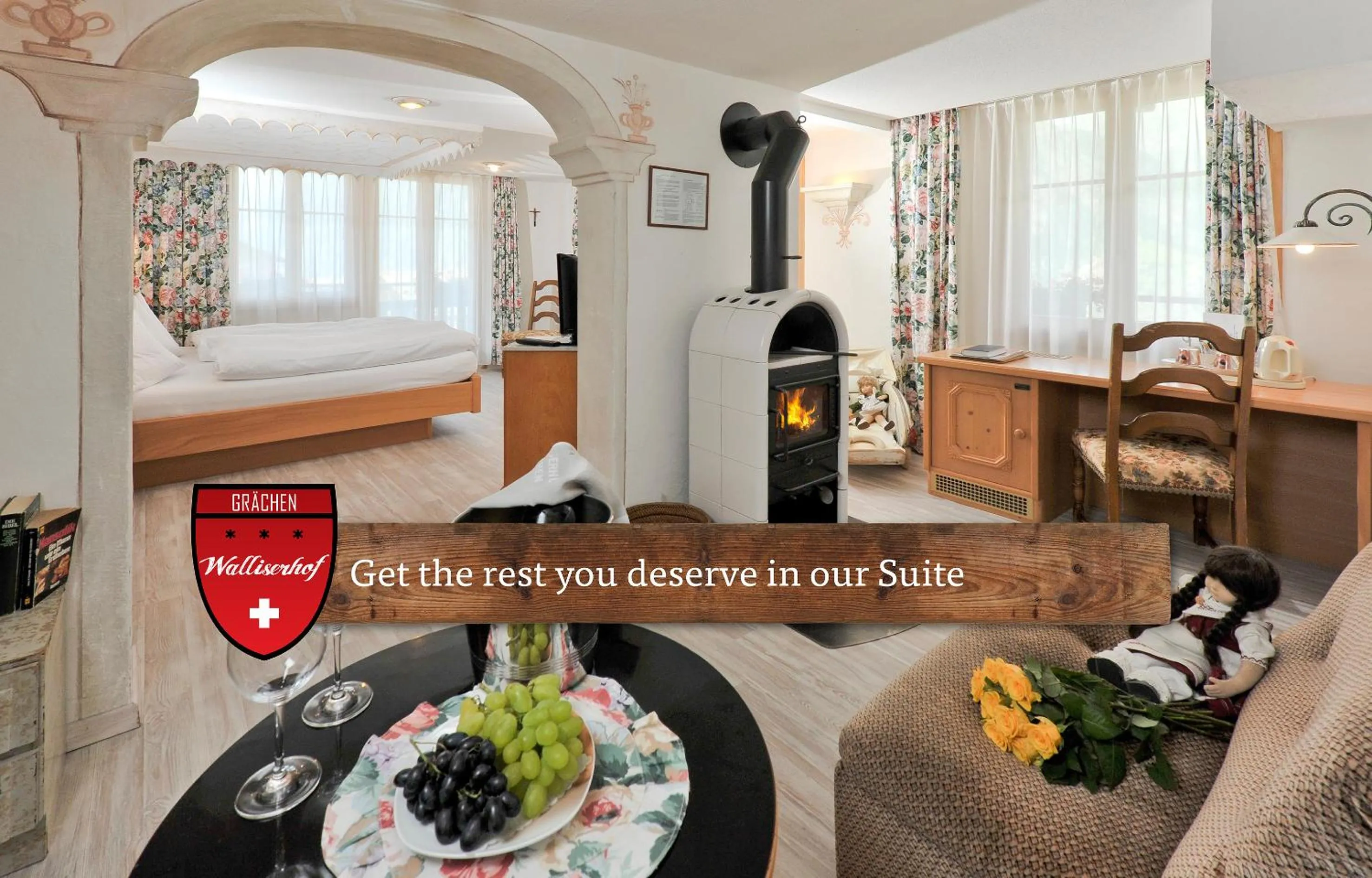 Living room, Bed in Hotel Walliserhof - The Dom Collection