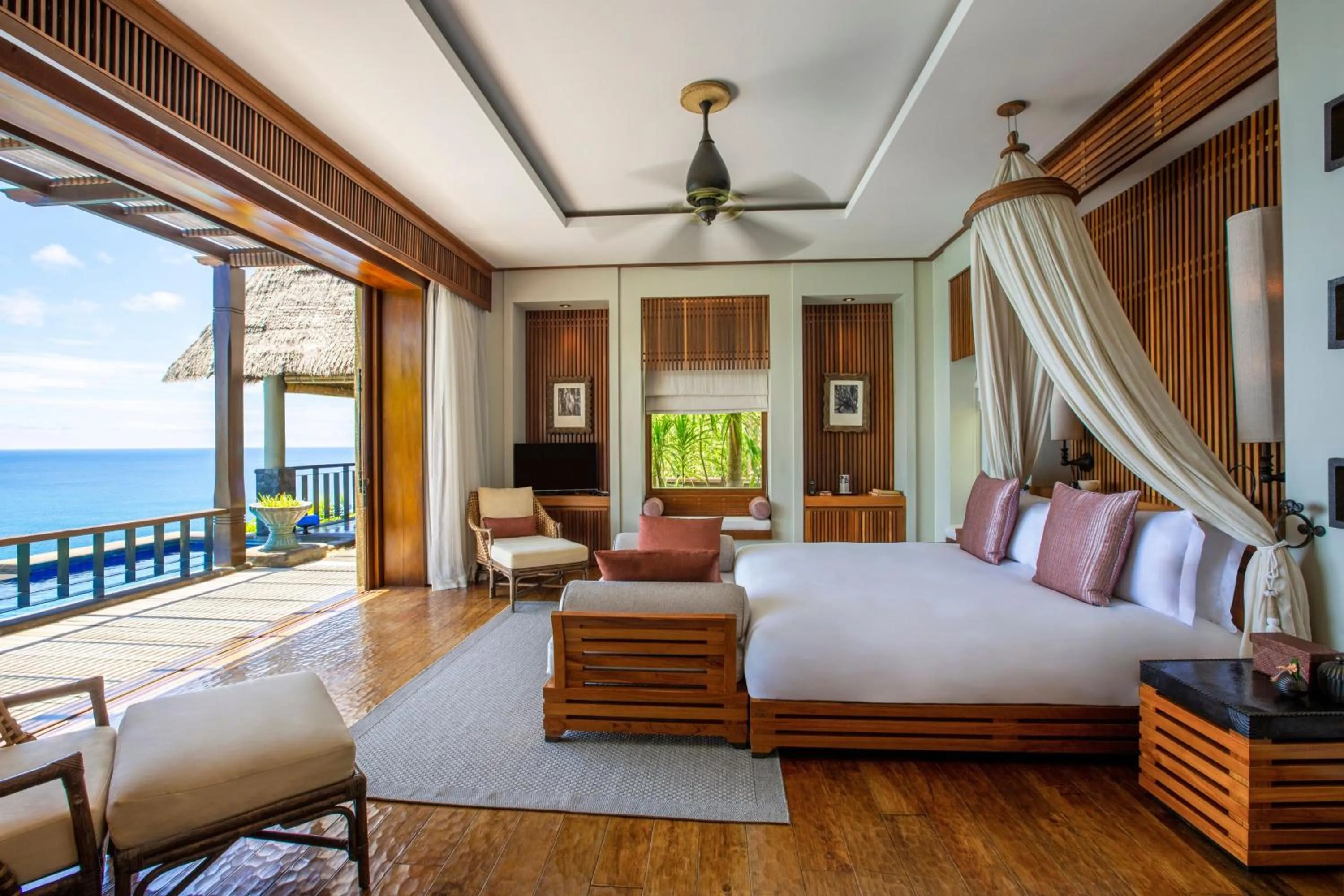 View (from property/room), Bed in Anantara Maia Seychelles Villas