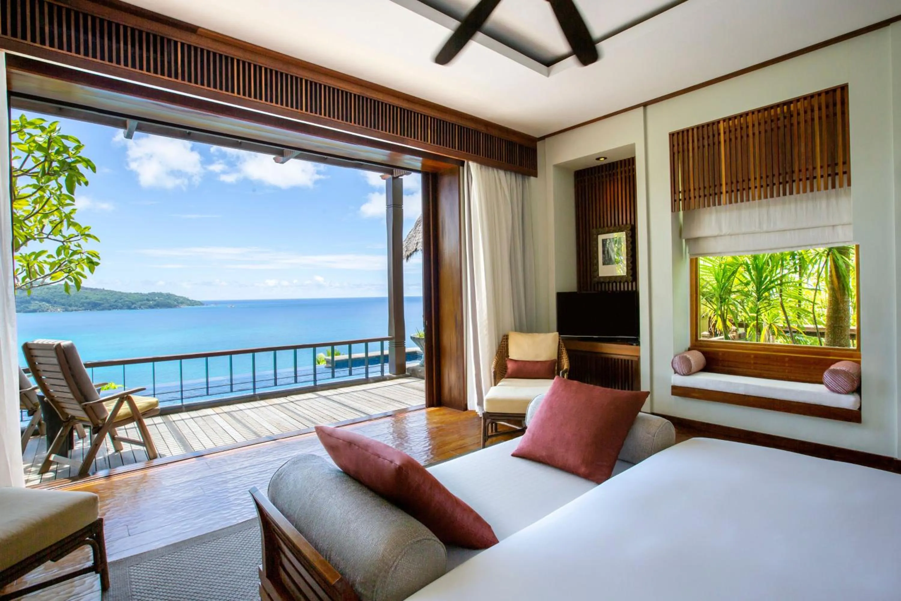 View (from property/room), Bed in Anantara Maia Seychelles Villas