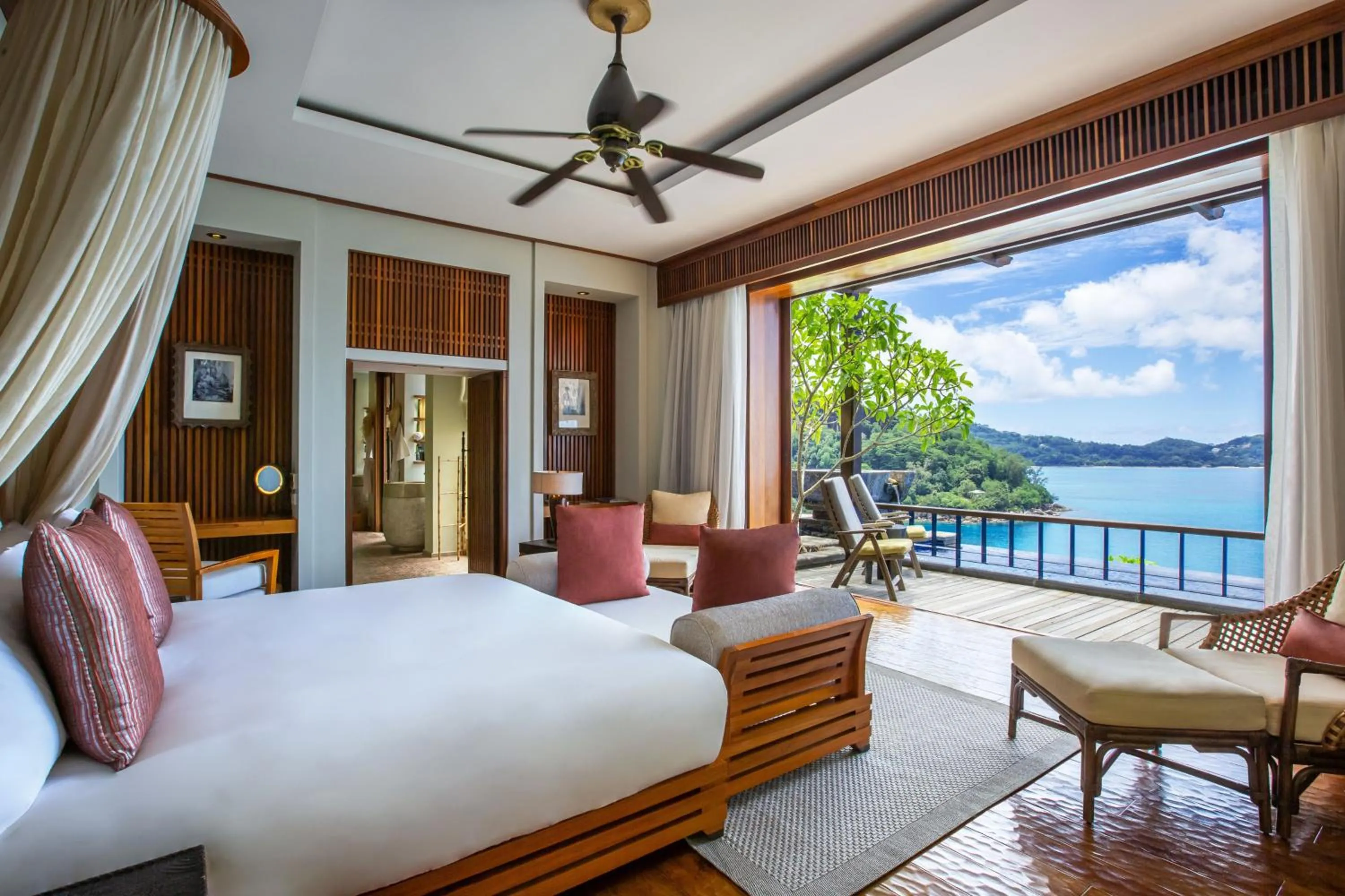 View (from property/room), Bed in Anantara Maia Seychelles Villas