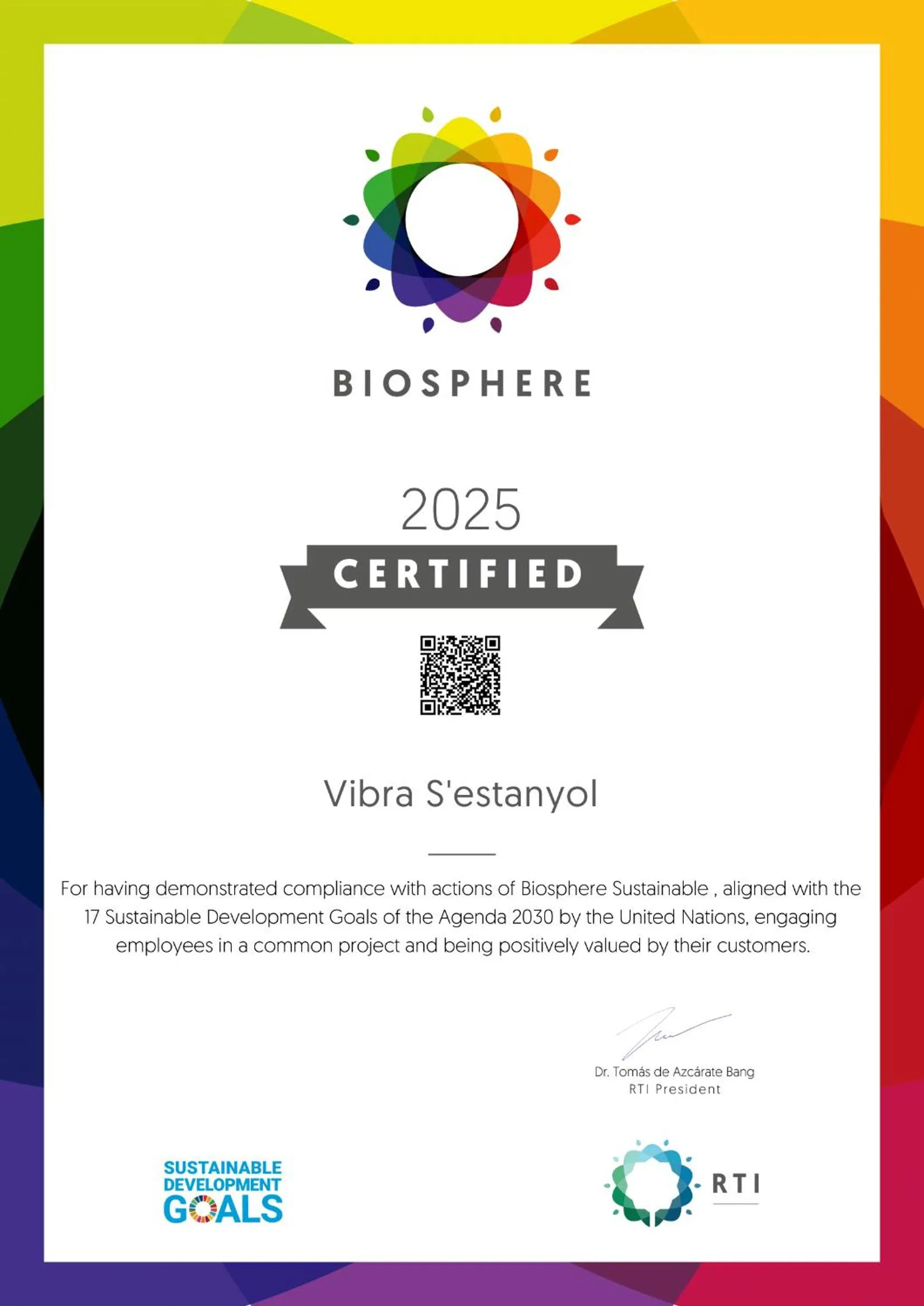 Certificate/Award in Hotel Vibra s'Estanyol