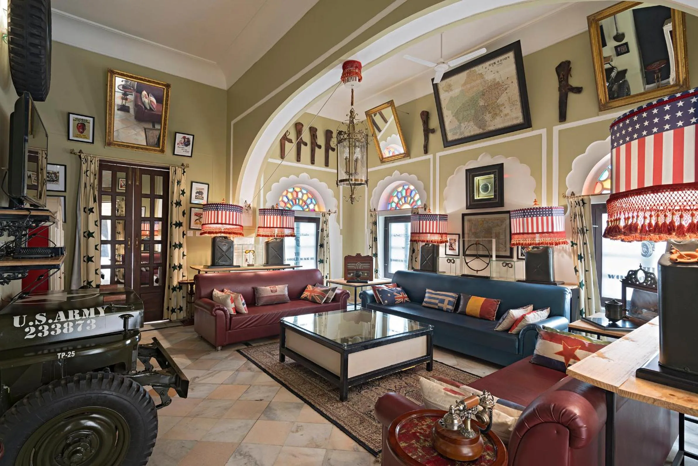 Communal lounge/ TV room in Alsisar Mahal- Heritage Hotel