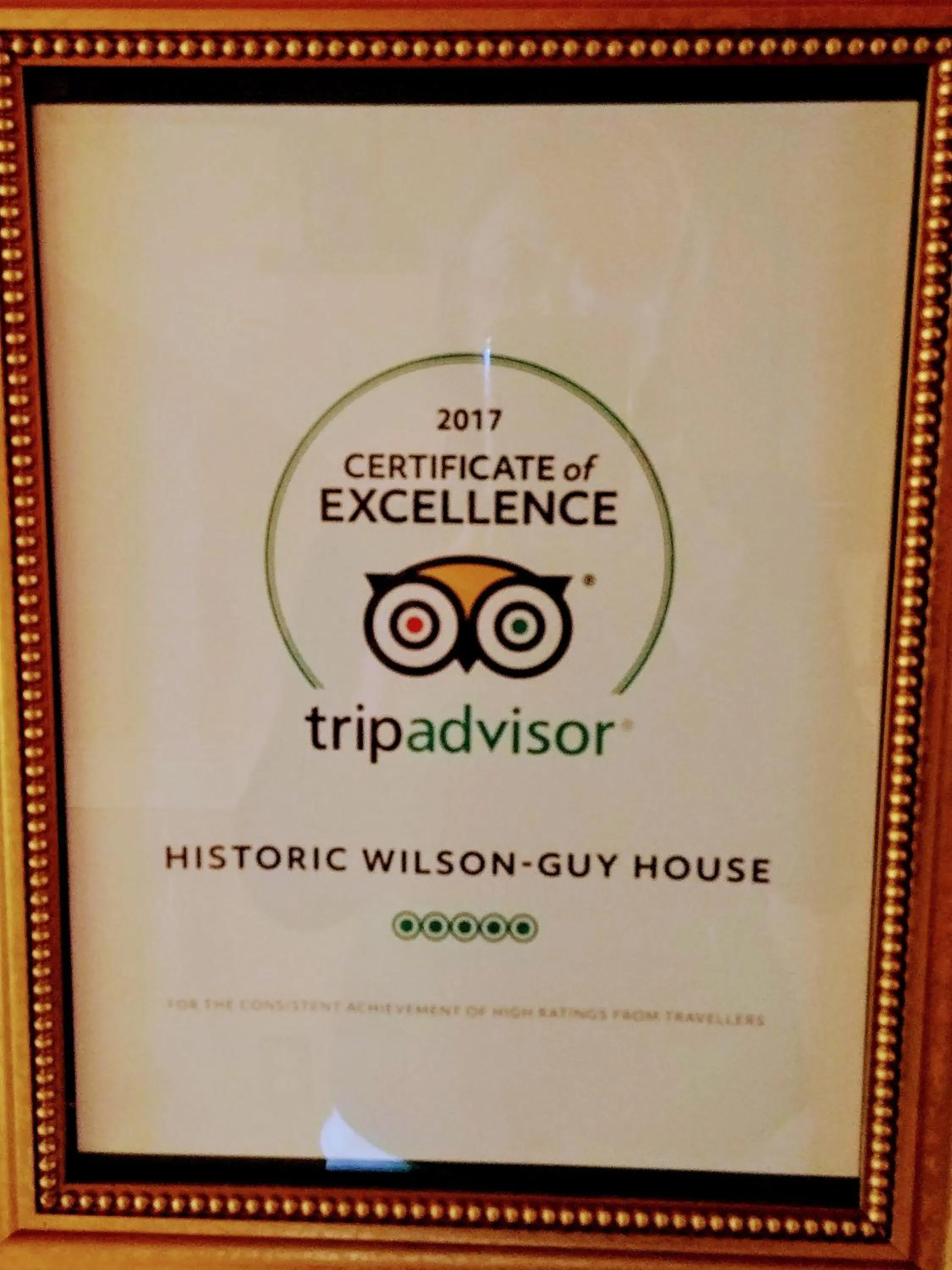 Certificate/Award in Historic Wilson-Guy House
