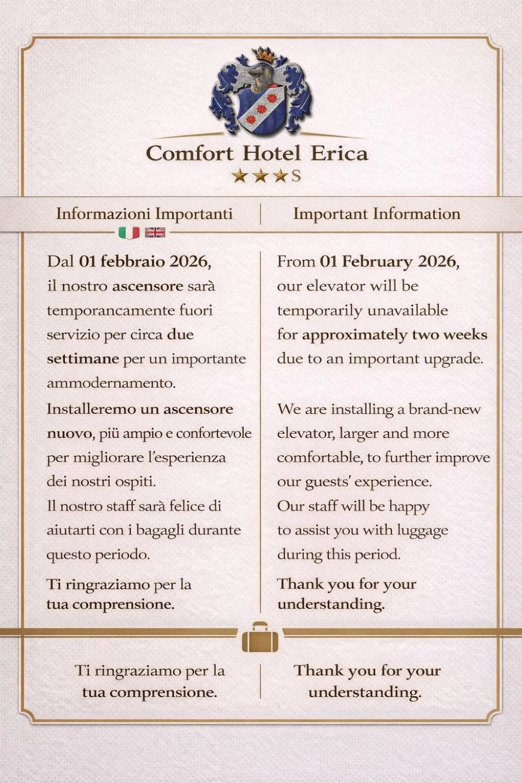 elevator in Hotel Comfort Erica Dolomiti Val d'Adige