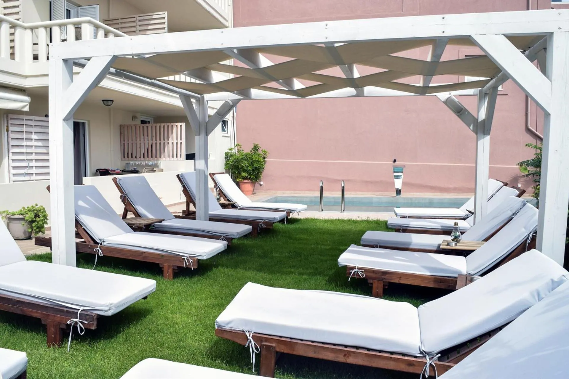 Pool view in Mithos Premium Rooms