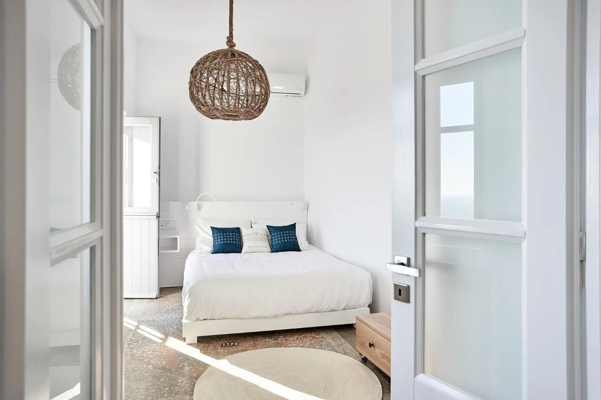 Bedroom, Bed in Living Theros Luxury Suites