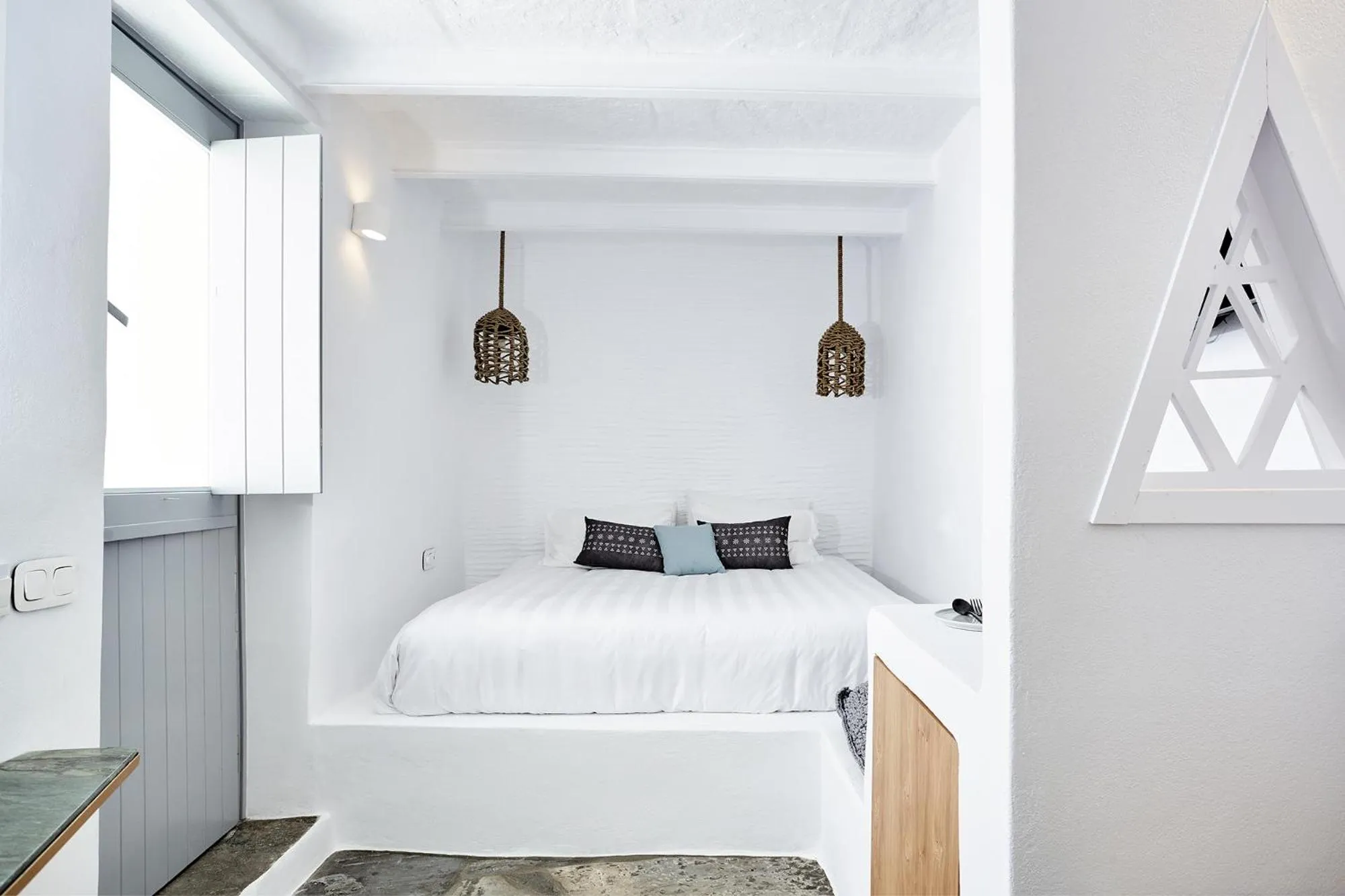 Bedroom, Bed in Living Theros Luxury Suites