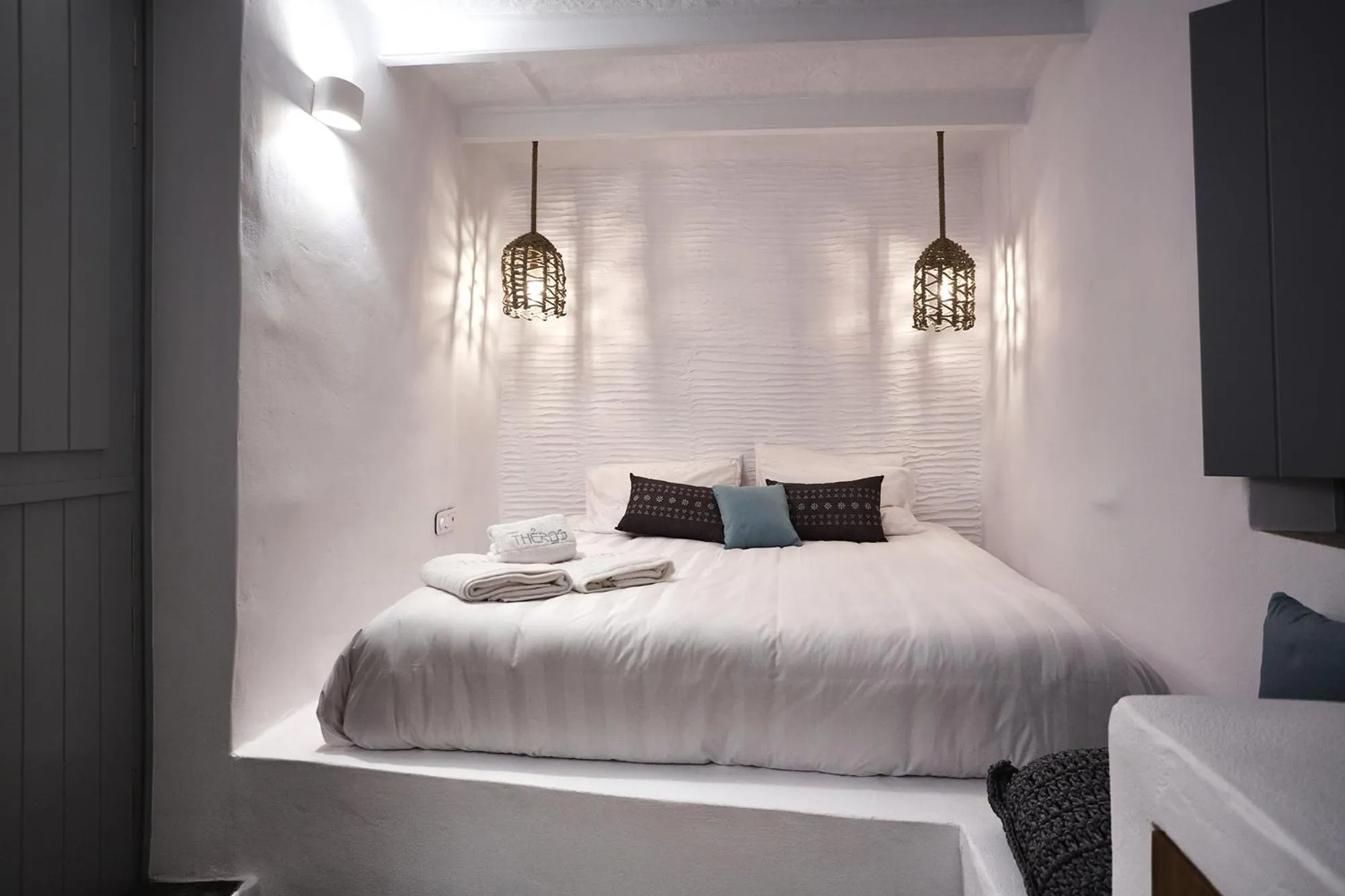 Bedroom, Bed in Living Theros Luxury Suites