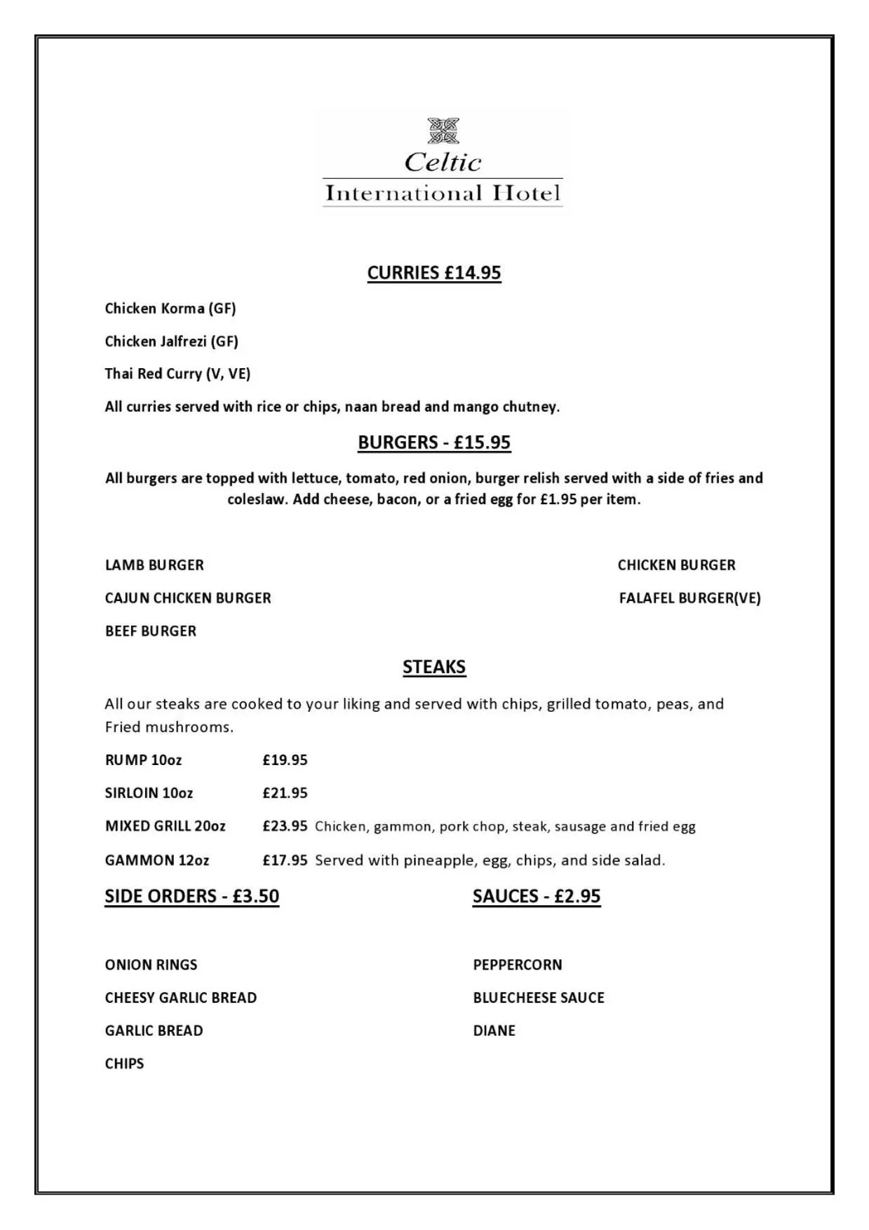 Restaurant/places to eat in Celtic International Hotel