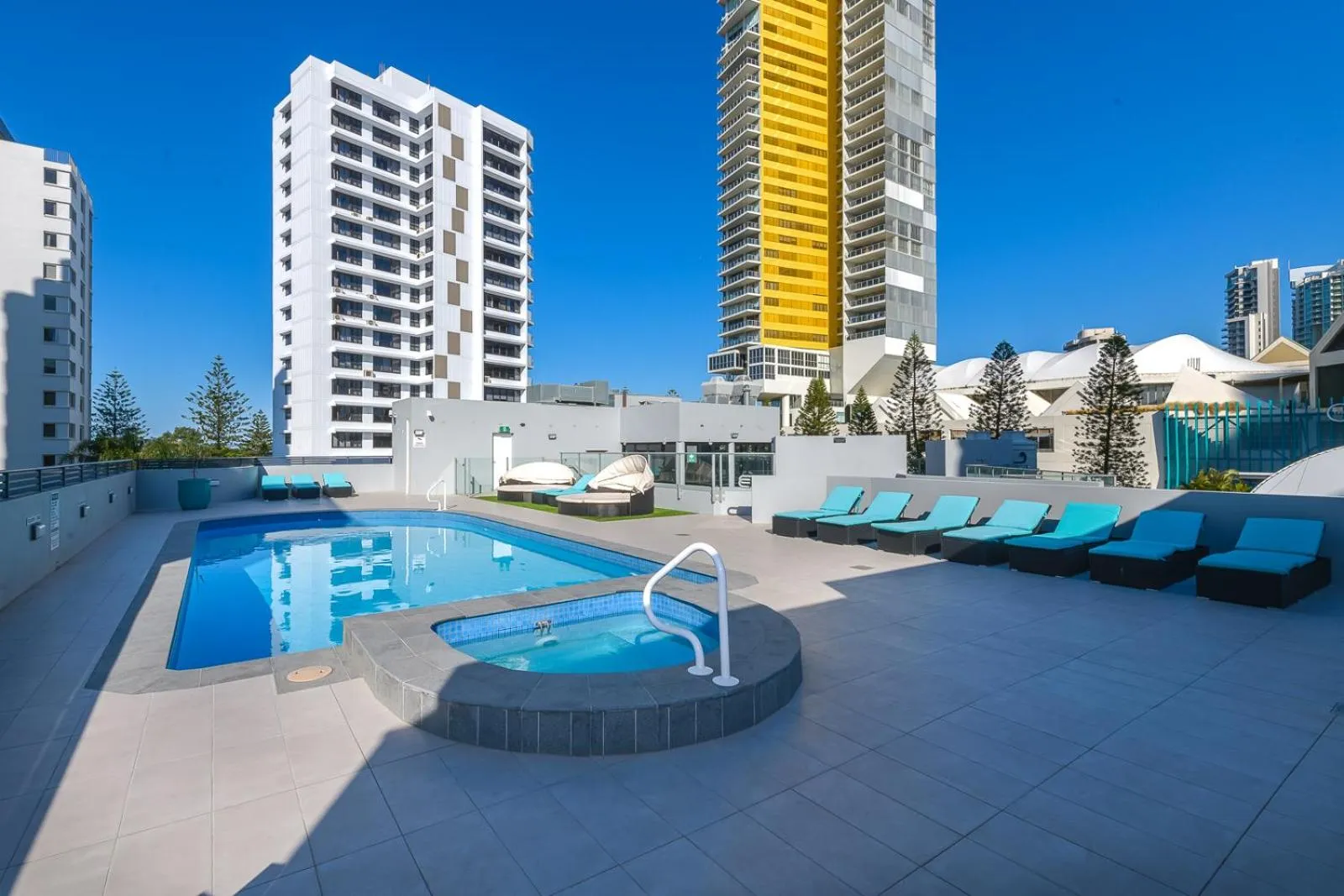 Pool view in Victoria Square Apartments