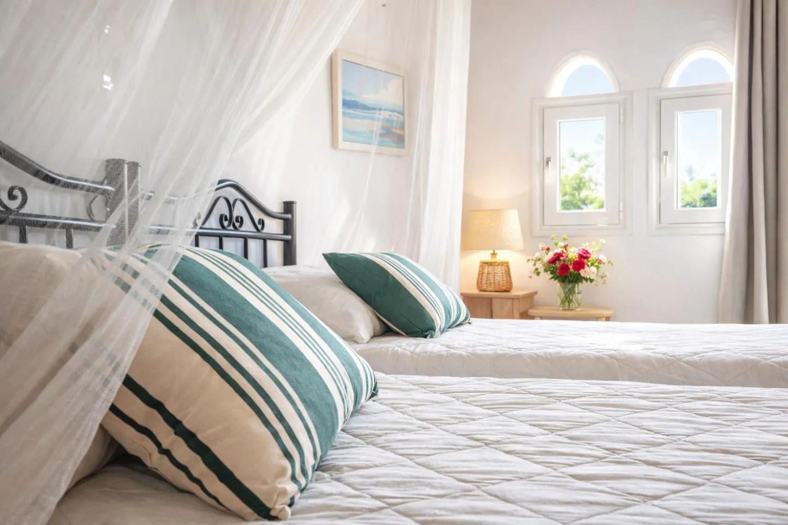 Bed in Stavros Villas&Apartments