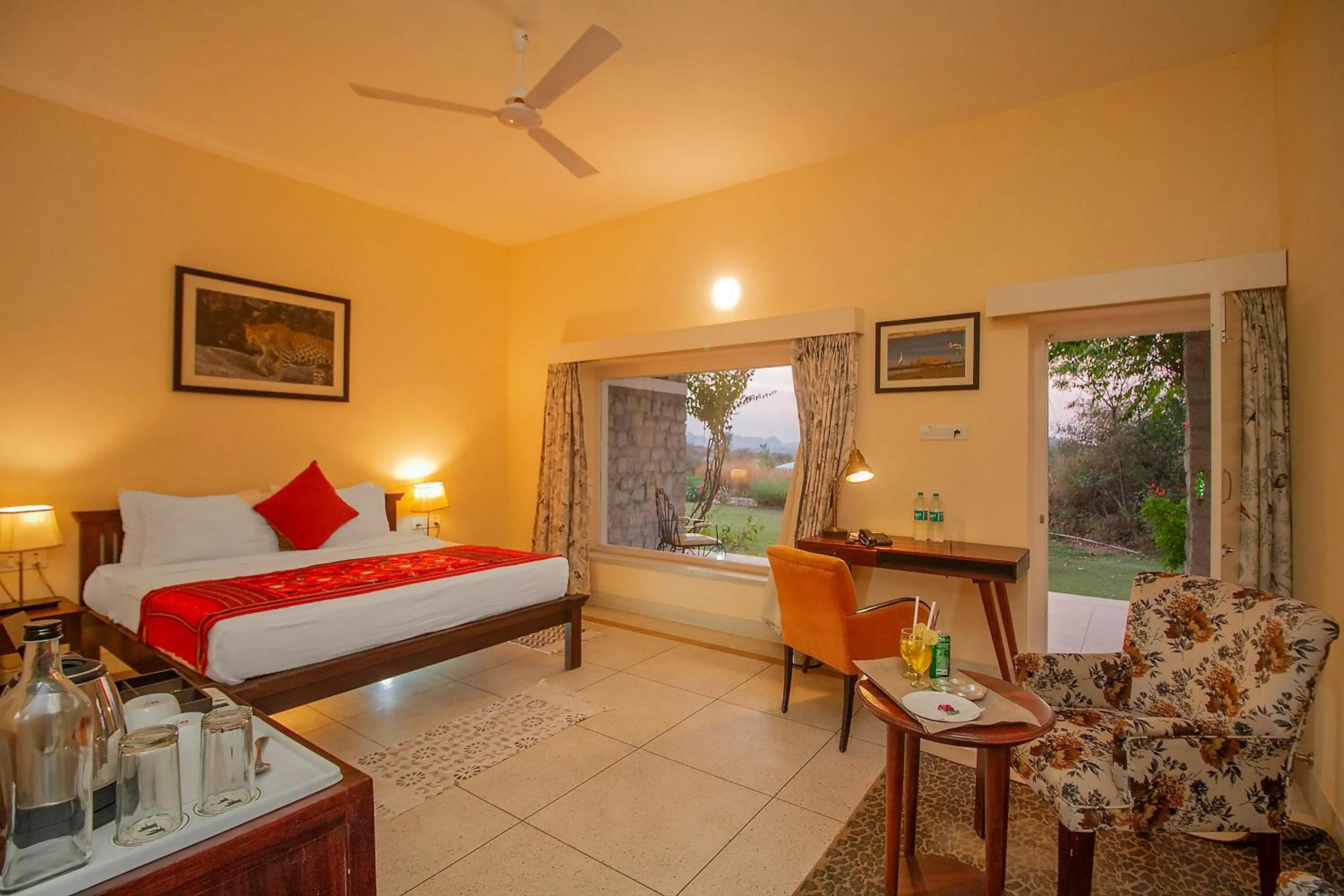 Seating area, Bed in Amritara Jawai Resort