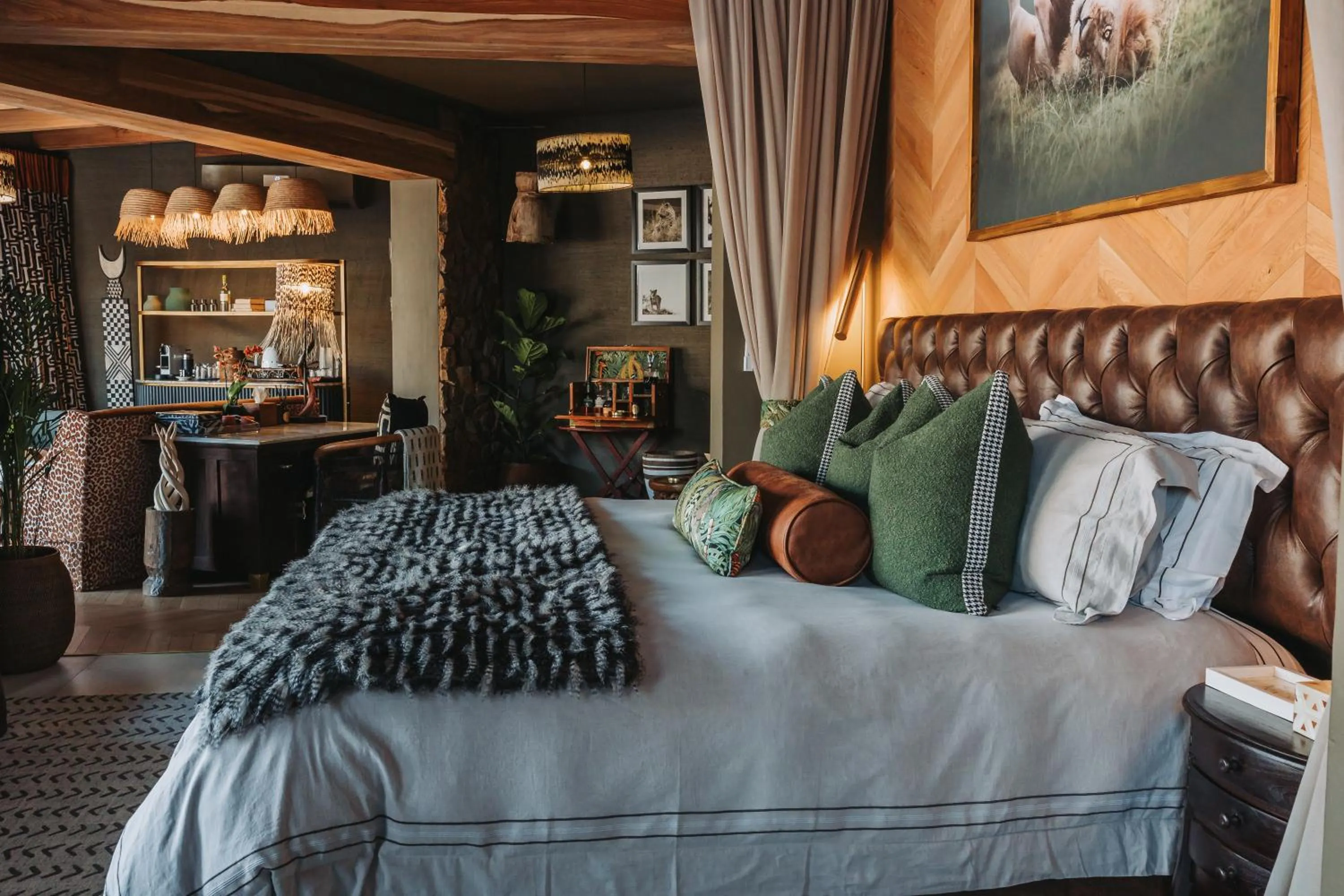 Bed in Lush Private Game Lodge