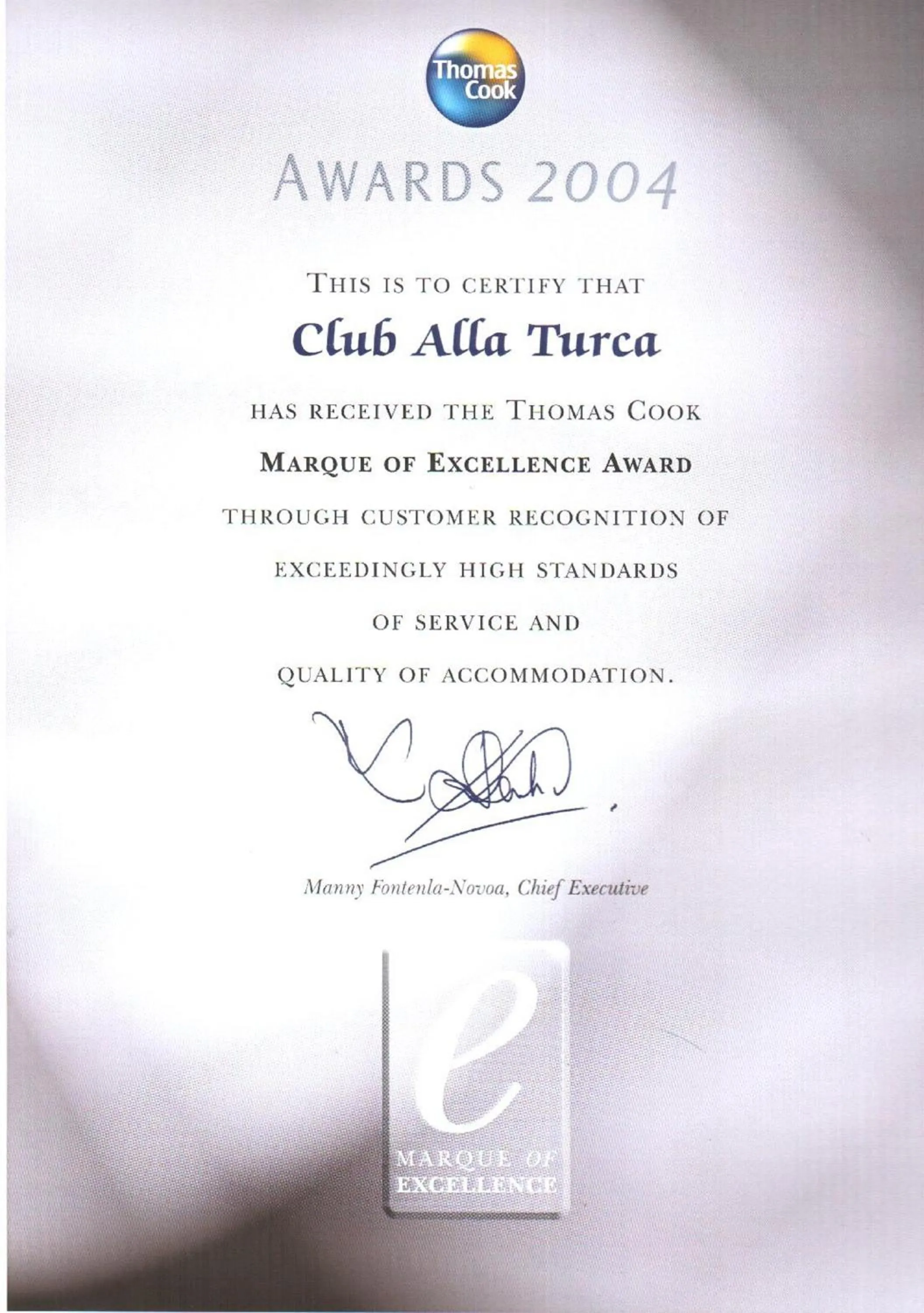 Certificate/Award in Club Alla Turca