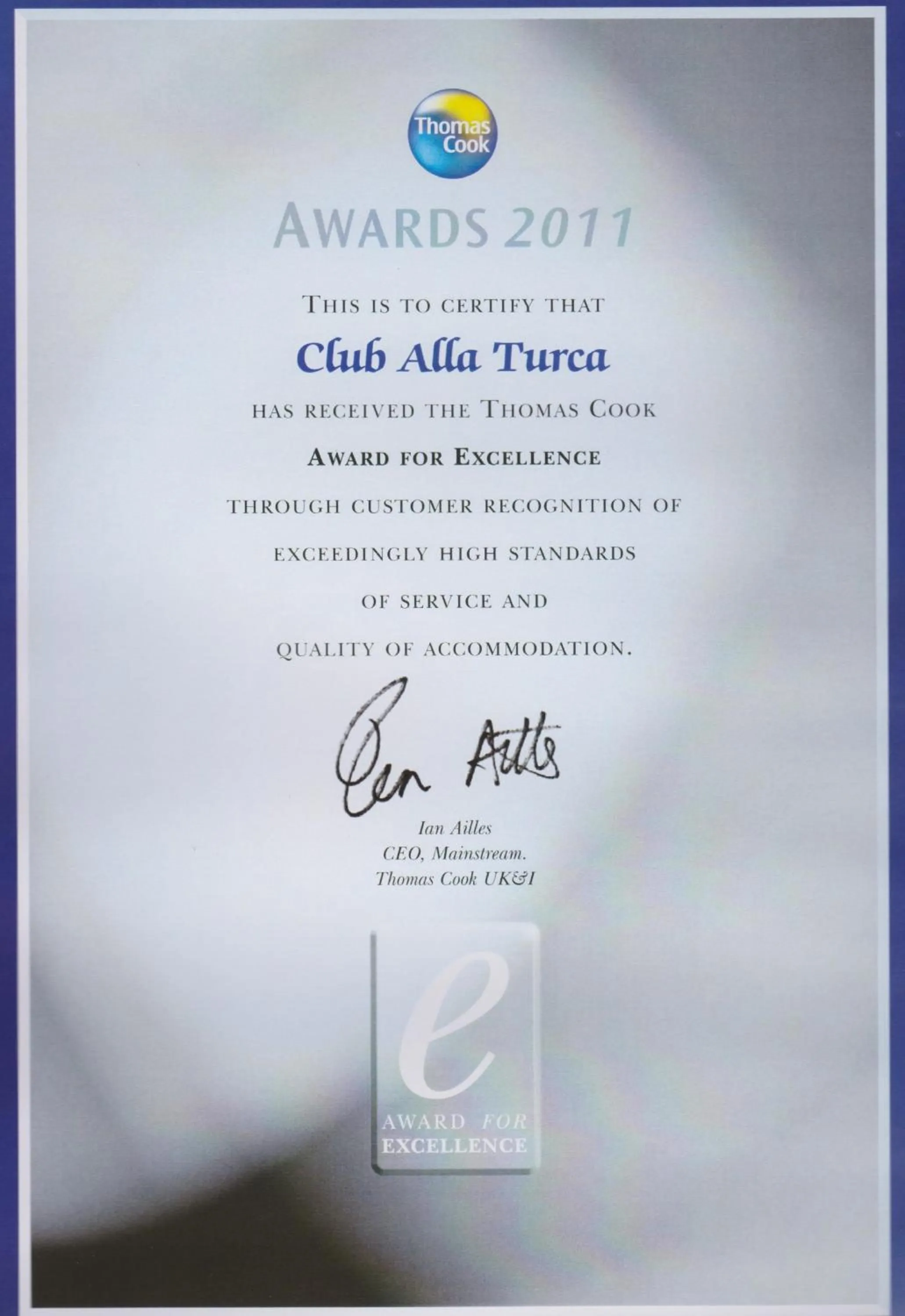 Certificate/Award in Club Alla Turca