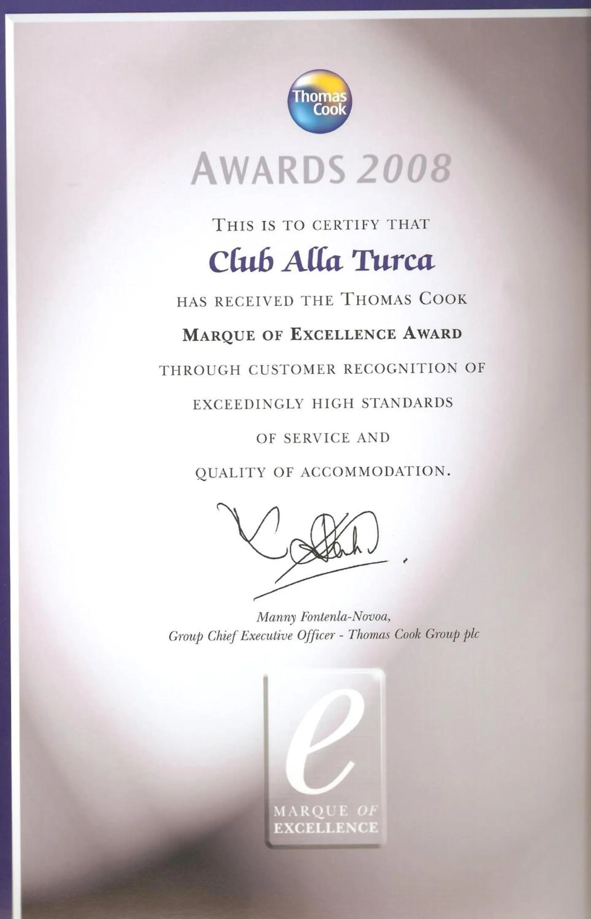 Certificate/Award in Club Alla Turca