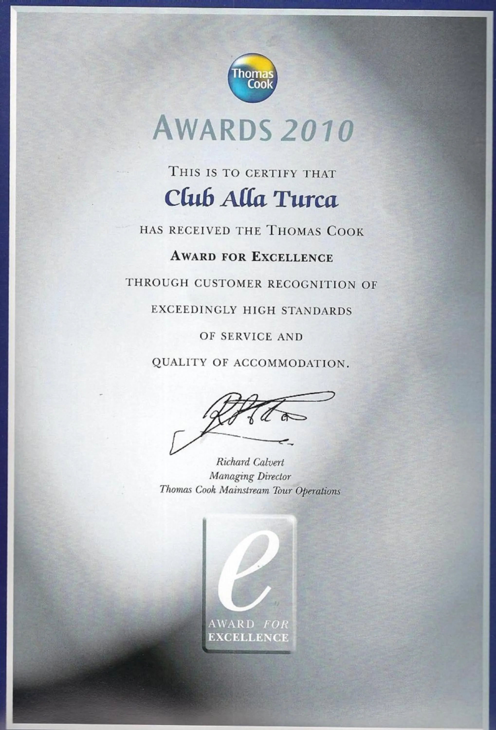 Certificate/Award in Club Alla Turca