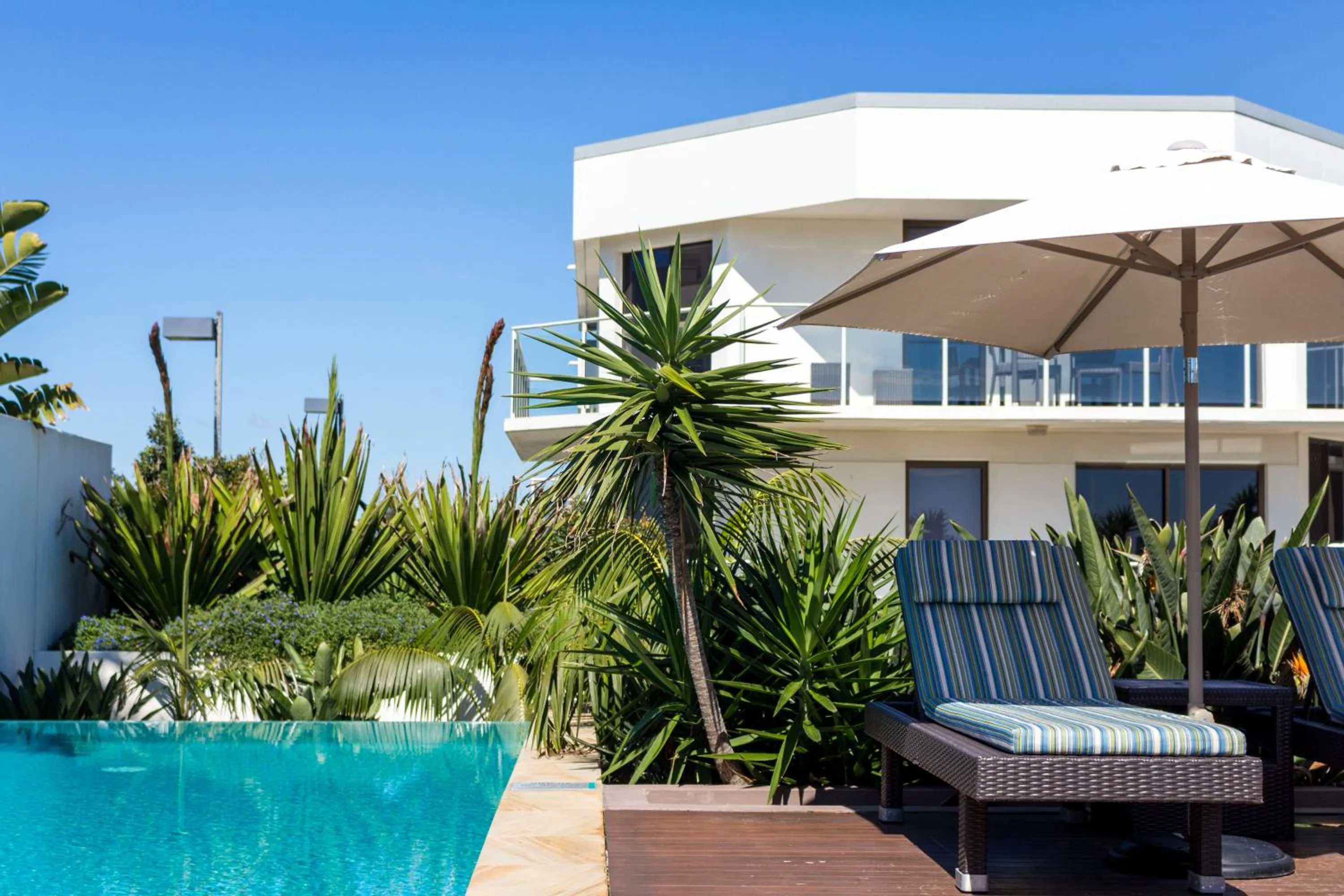 Swimming pool in Bayview Beachfront Apartments, in town right on the beach