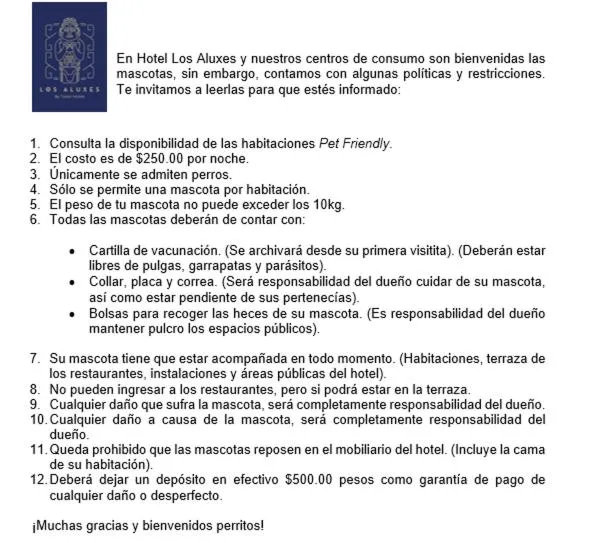 Pets in Hotel Los Aluxes