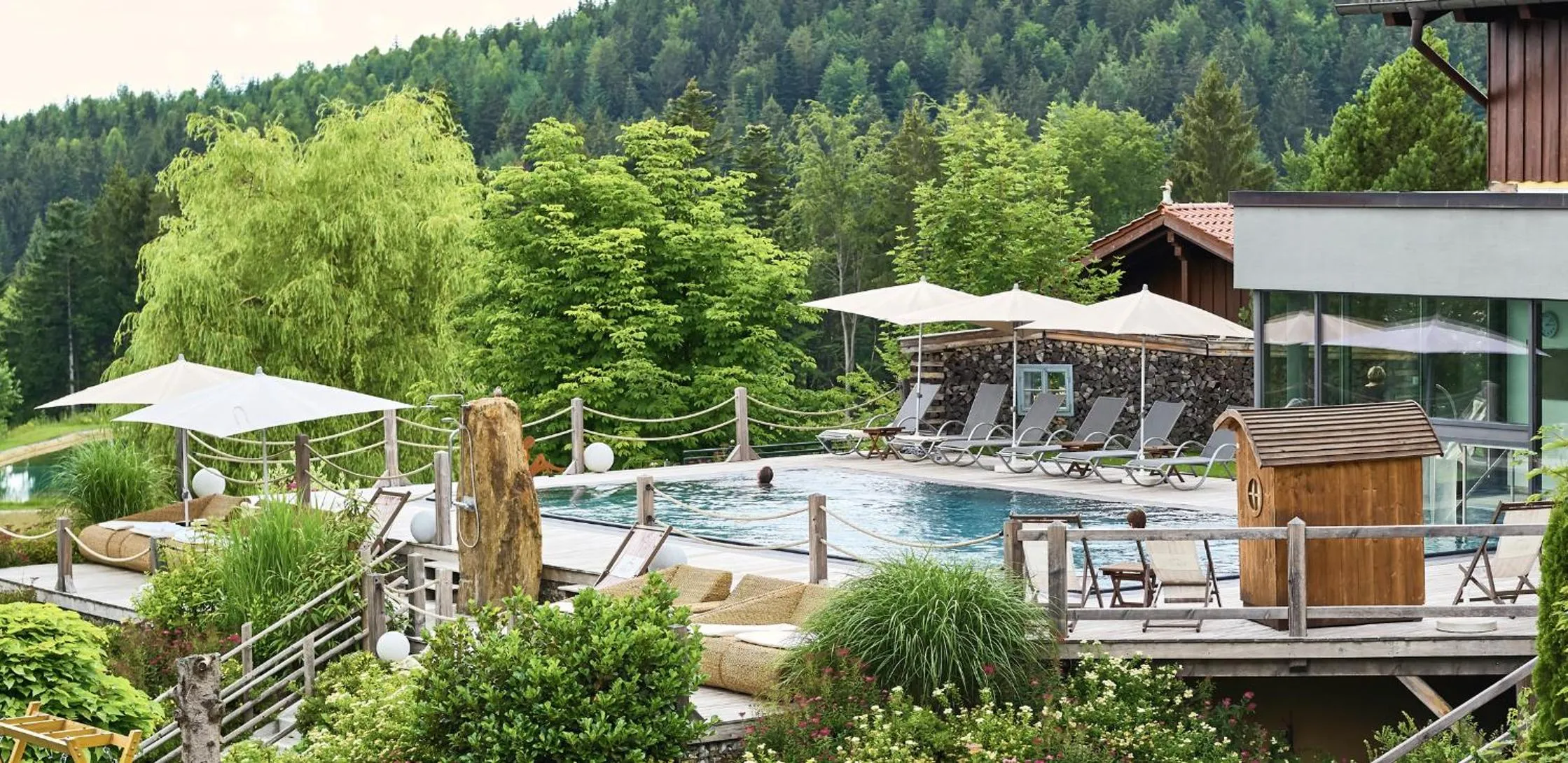 Pool view in Wellnesshotel Riedlberg