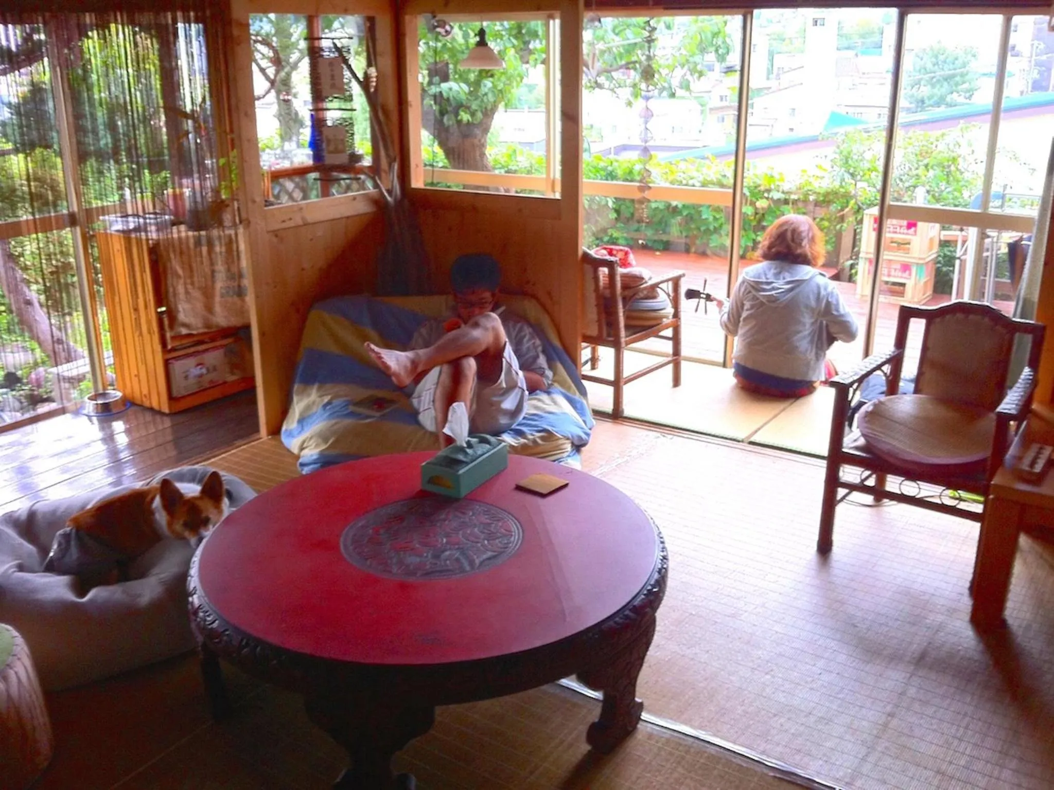 Communal lounge/ TV room in The Otaornai Backpacker's Hostel Morinoki