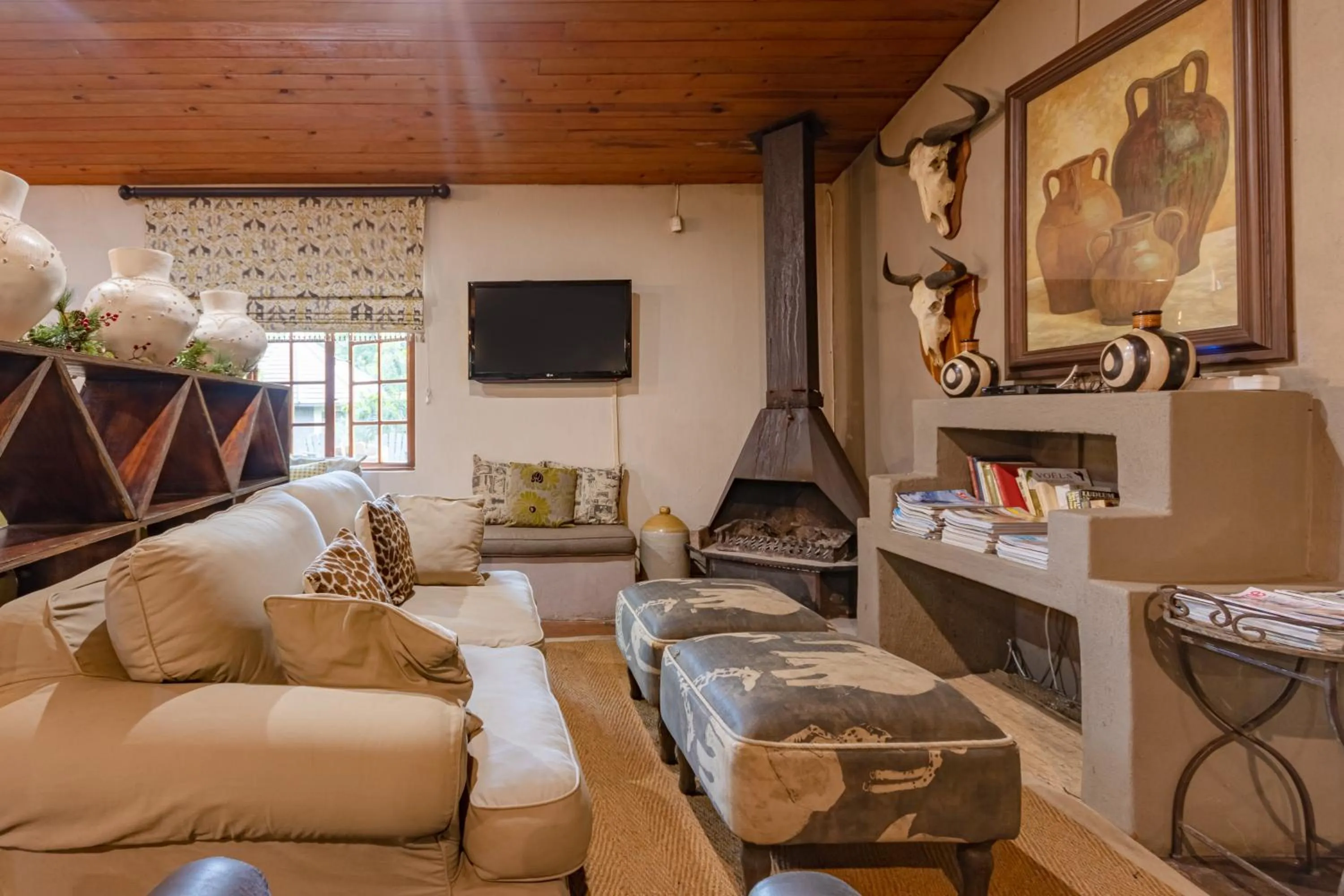 Communal lounge/ TV room in Emdoneni Lodge with Zululand Cat Conservation Project