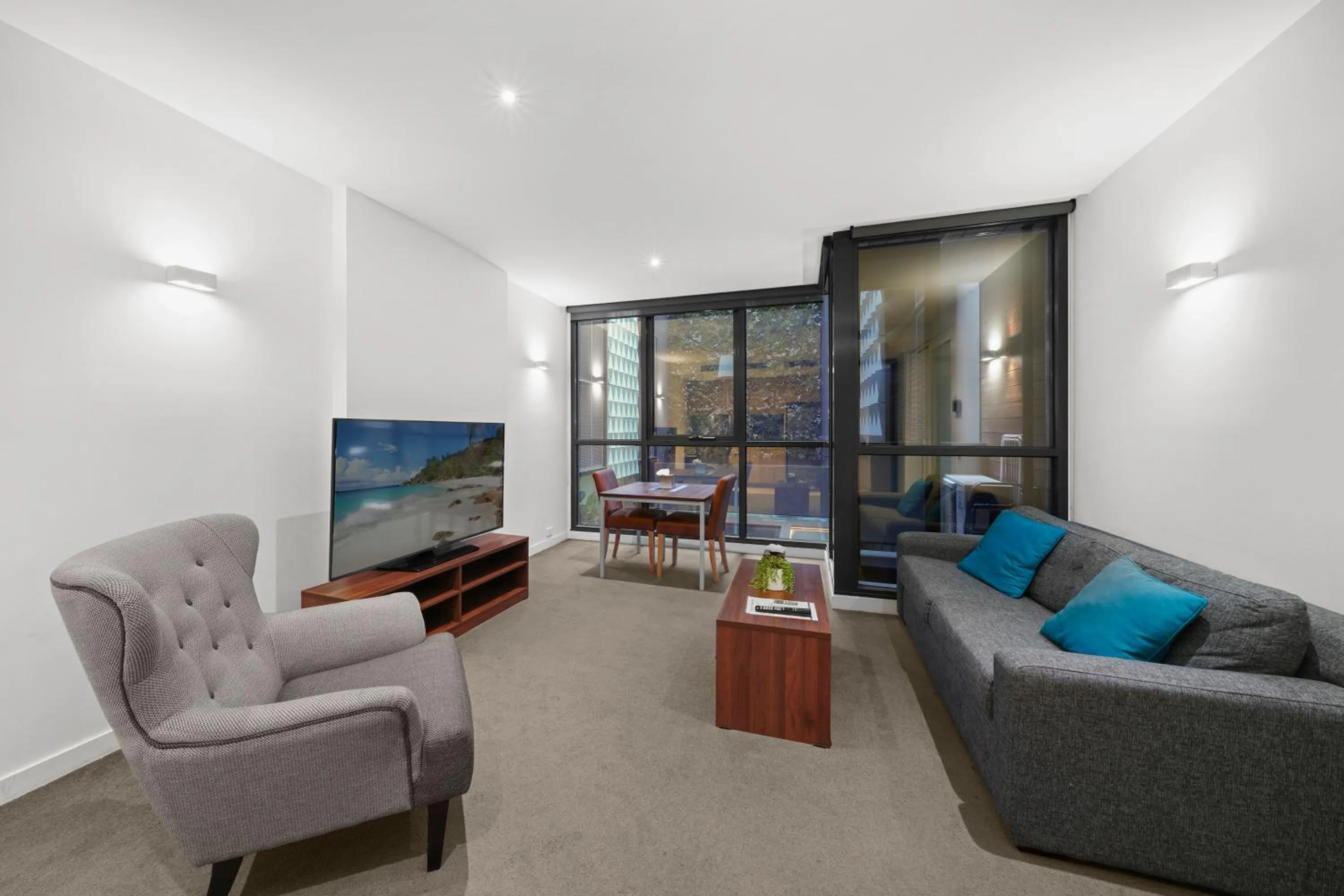 Seating area in Flinders Street Apartments Melbourne CBD