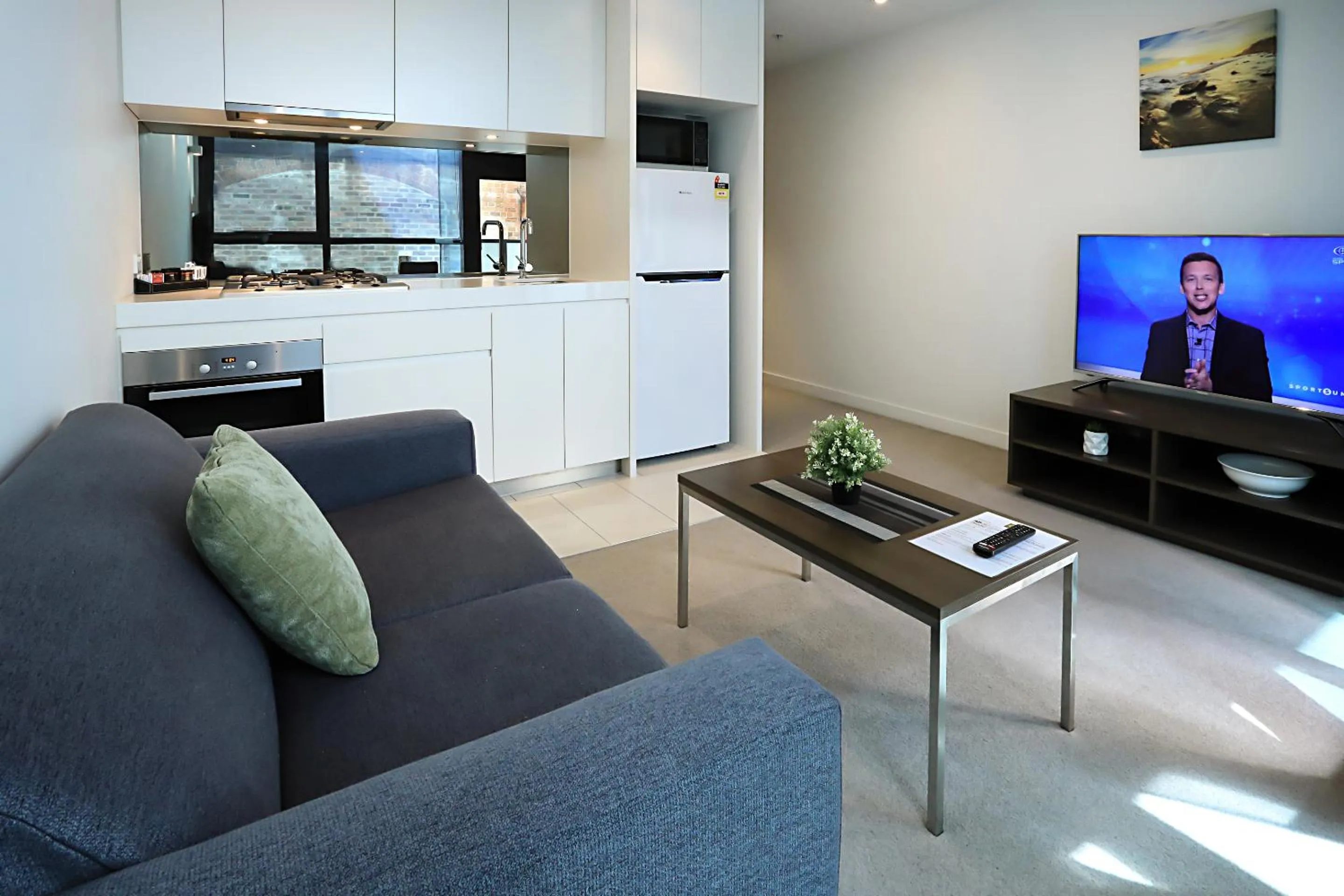 Living room in Flinders Street Apartments Melbourne CBD