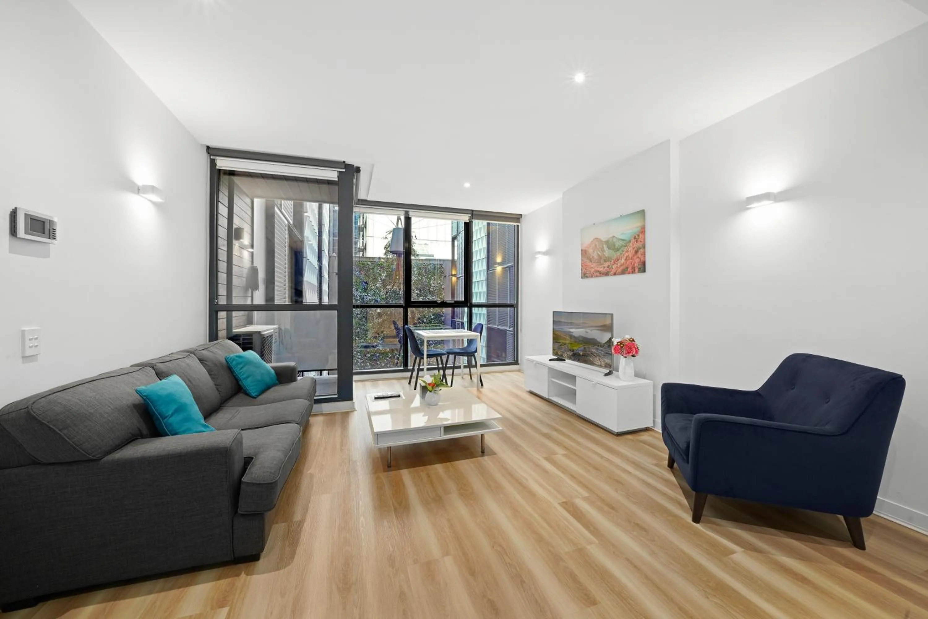Living room in Flinders Street Apartments Melbourne CBD