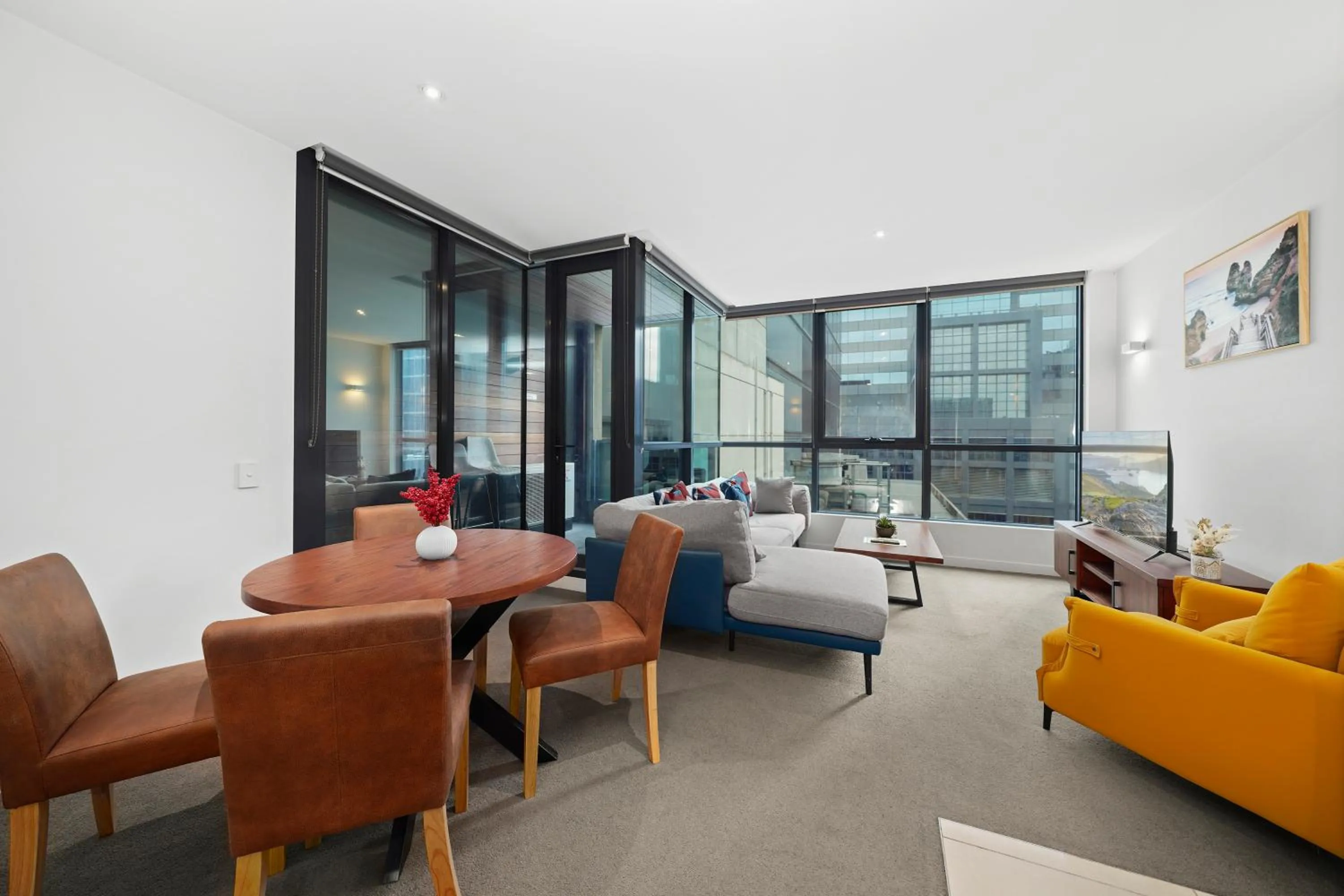 Living room in Flinders Street Apartments Melbourne CBD
