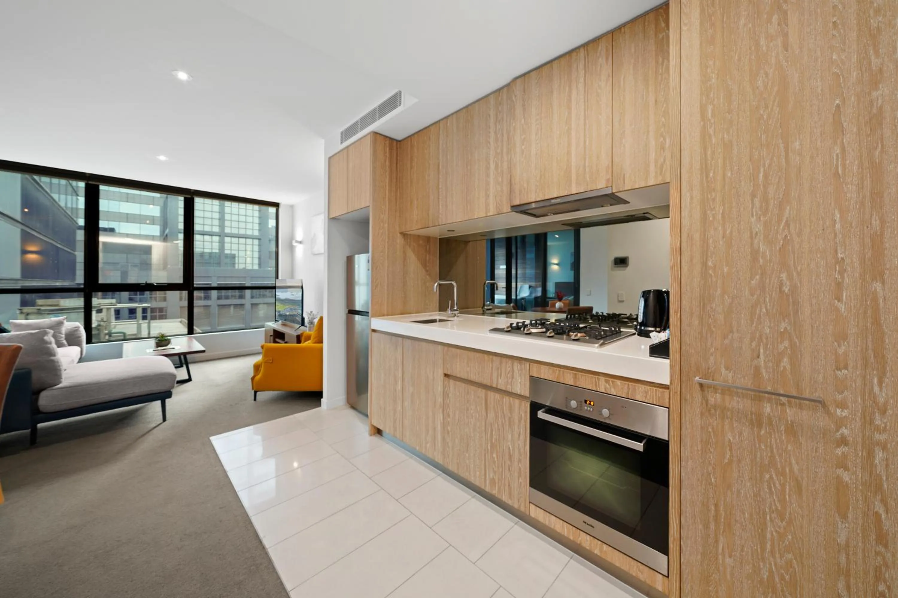 kitchen in Flinders Street Apartments Melbourne CBD