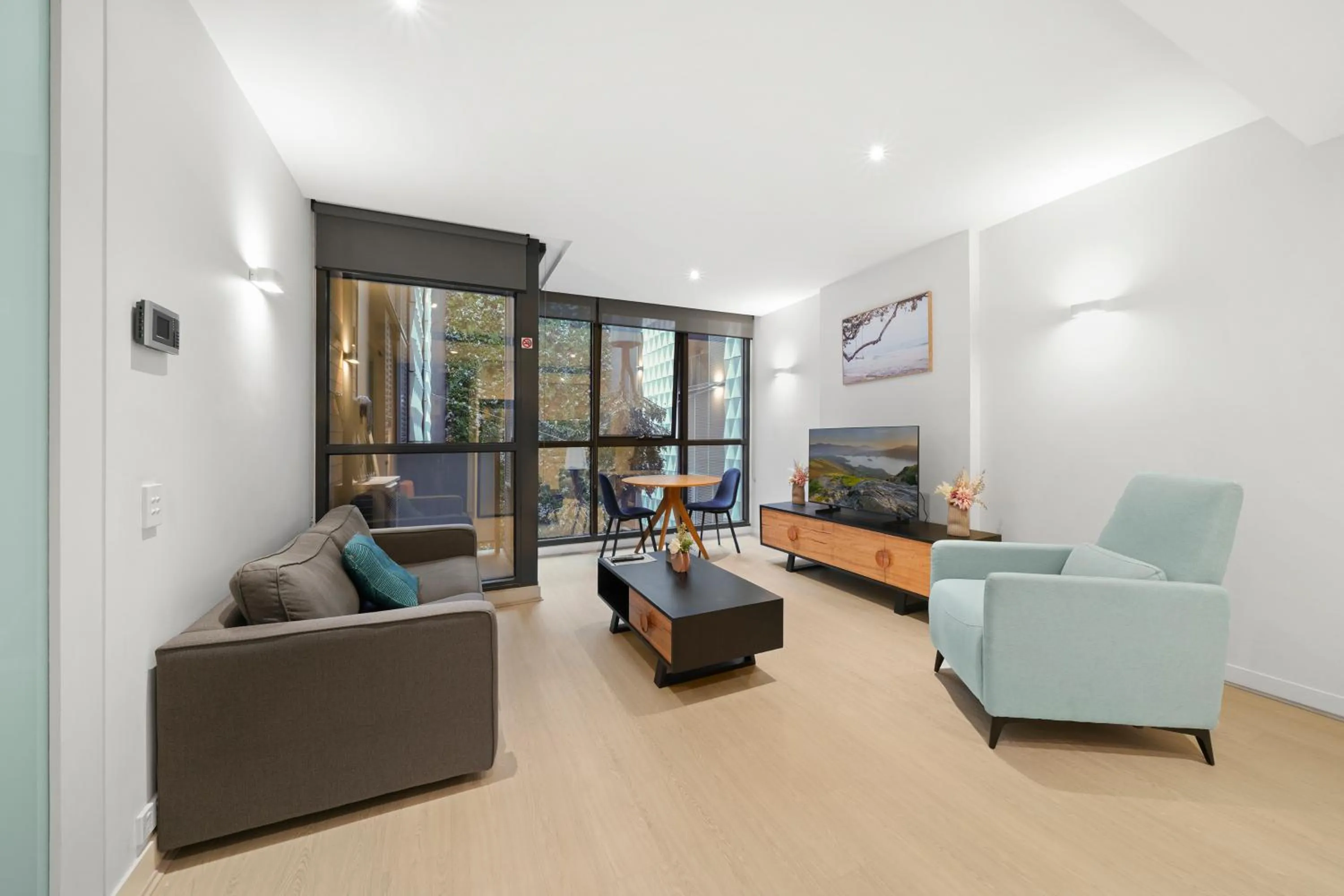 Seating area in Flinders Street Apartments Melbourne CBD