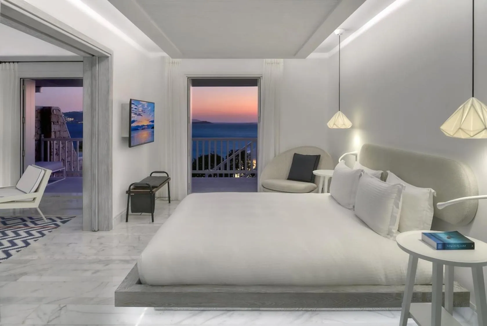 Bed in Mykonos Riviera Hotel & Spa, a member of Small Luxury Hotels of the World